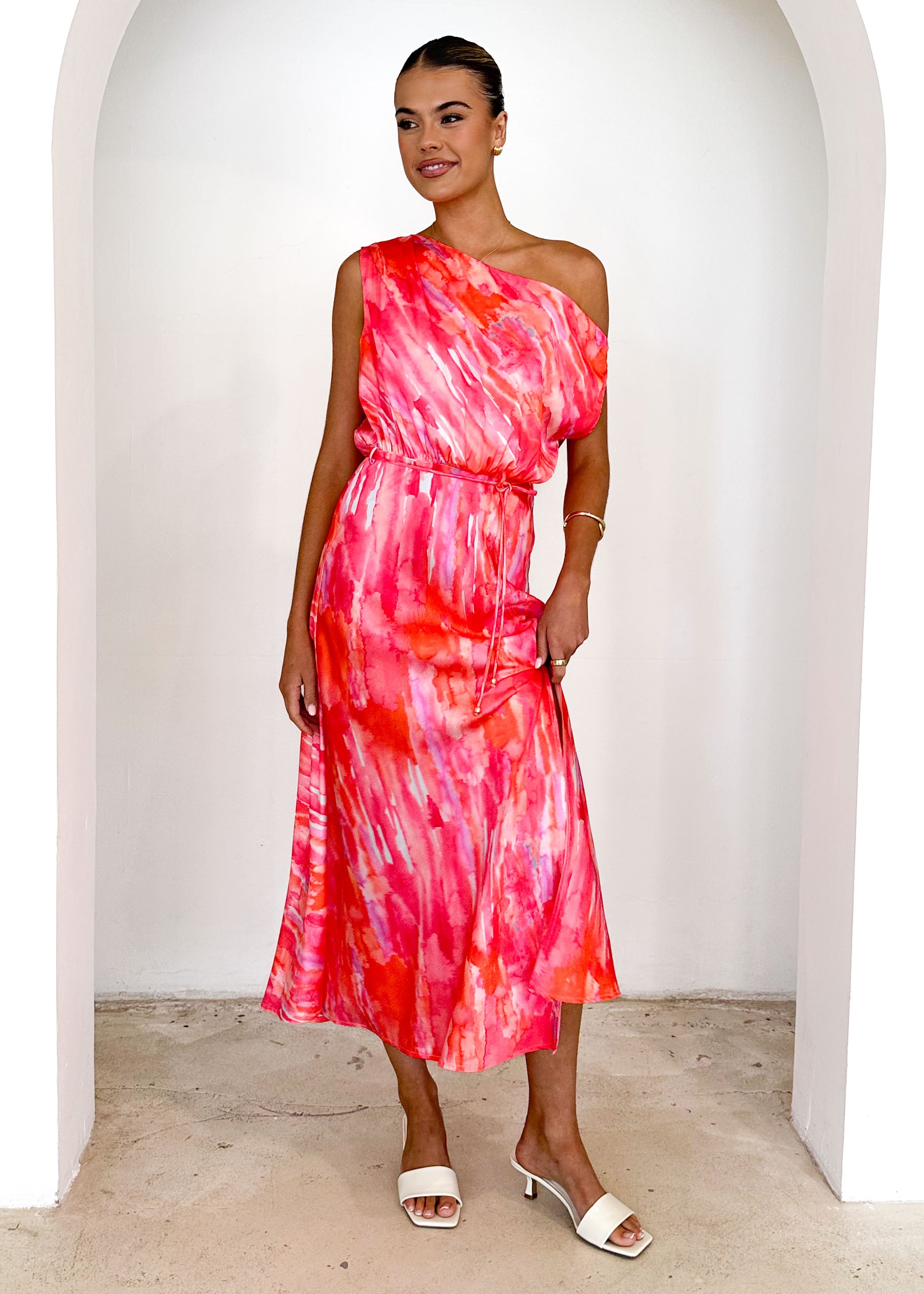 Vivian One Shoulder Maxi Dress - Pink Splash