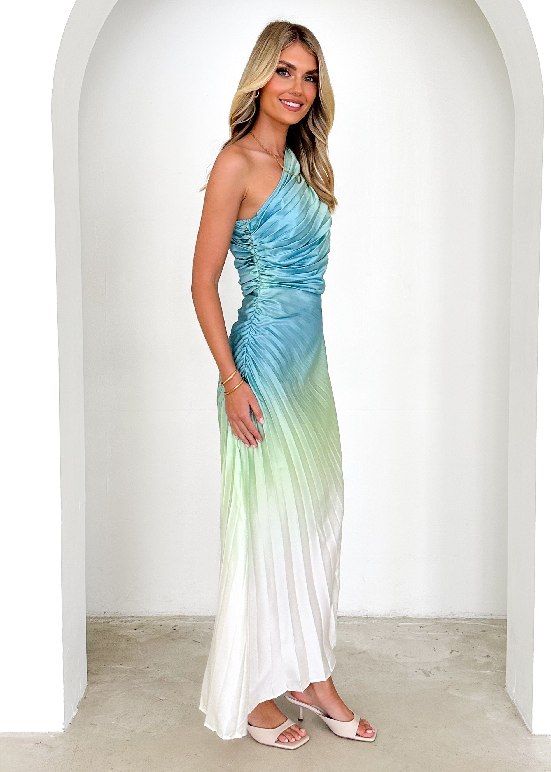 Telle One Shoulder Midi Dress - Green Ombre