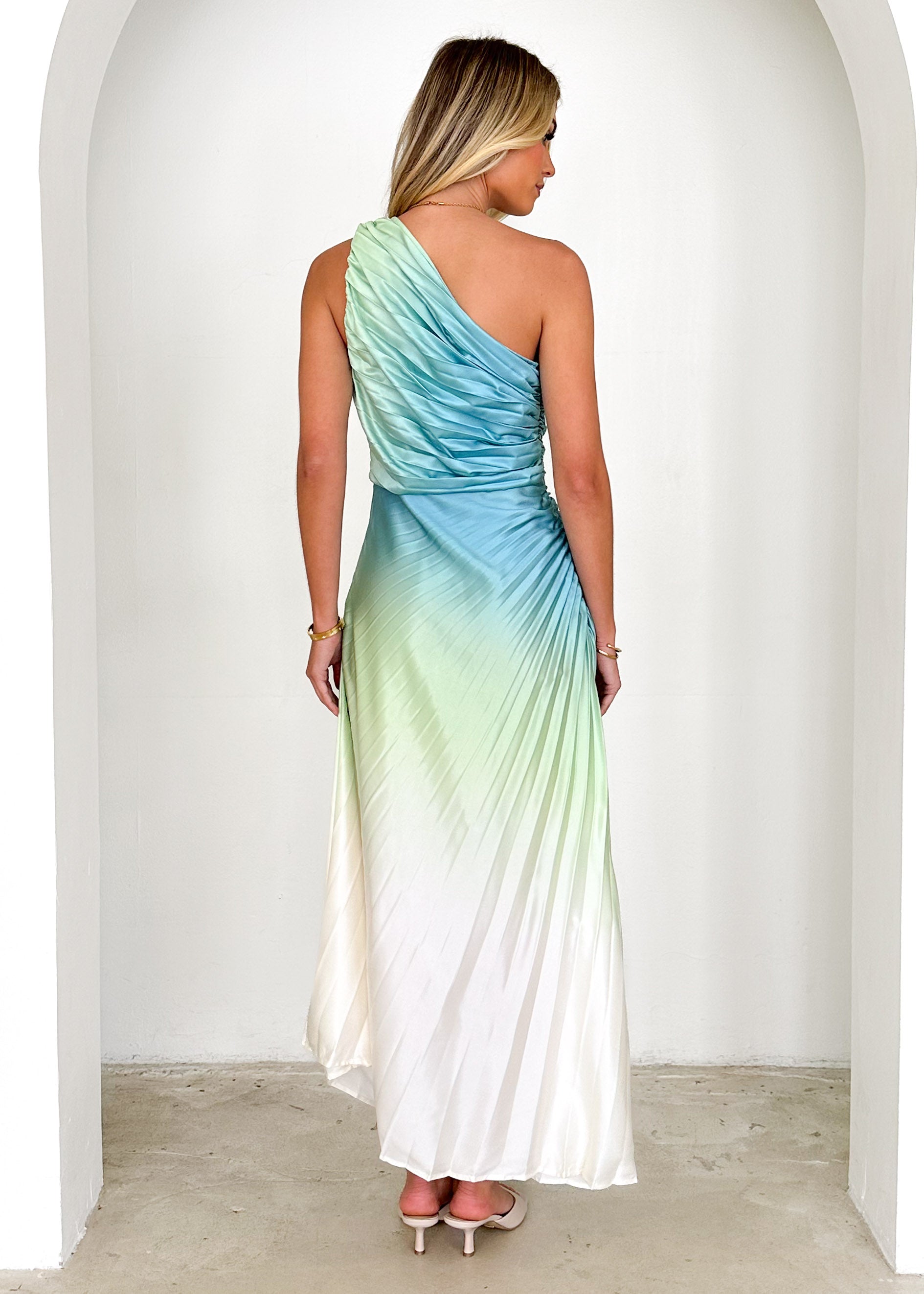 Telle One Shoulder Midi Dress - Green Ombre