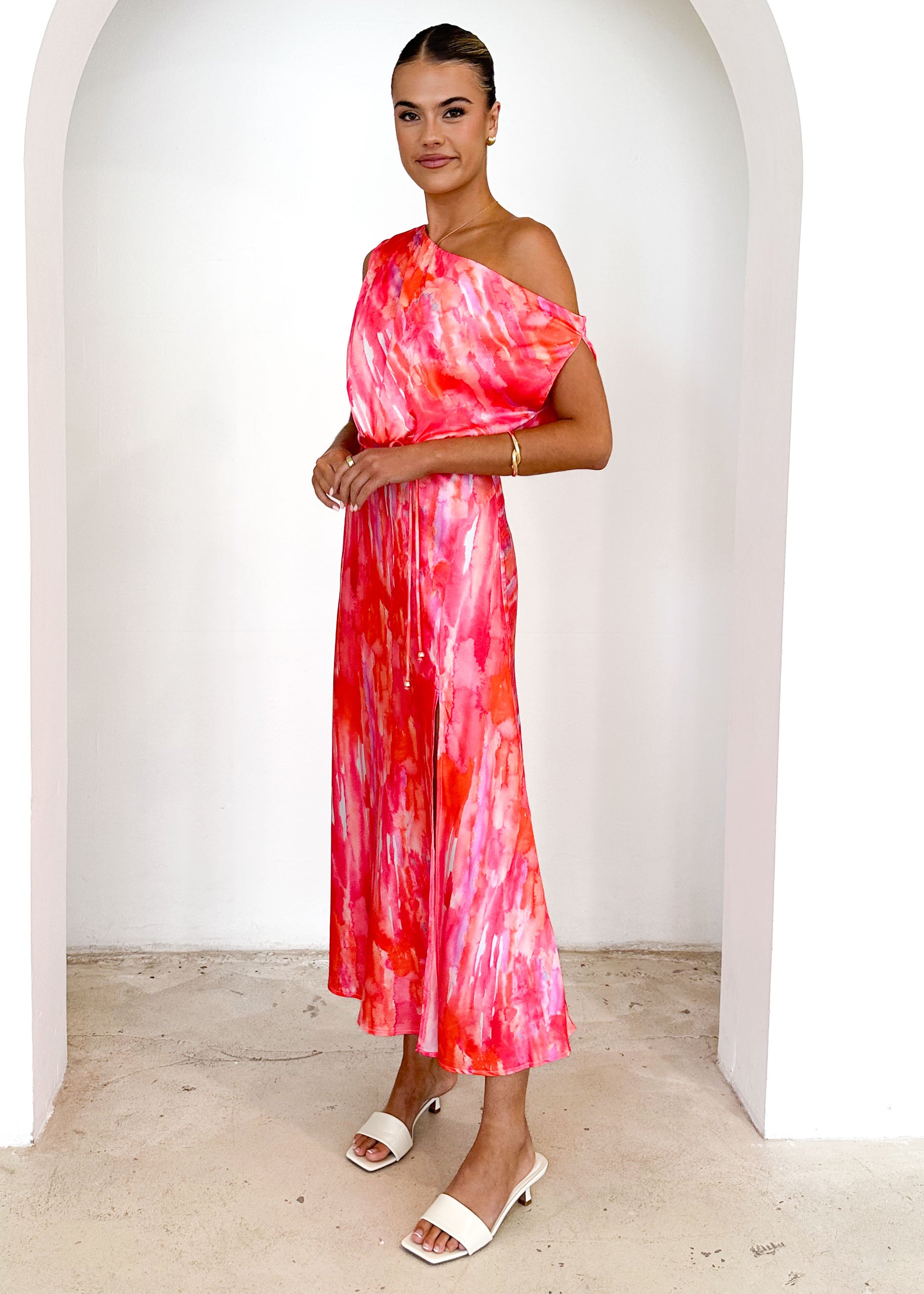 Vivian One Shoulder Maxi Dress - Pink Splash