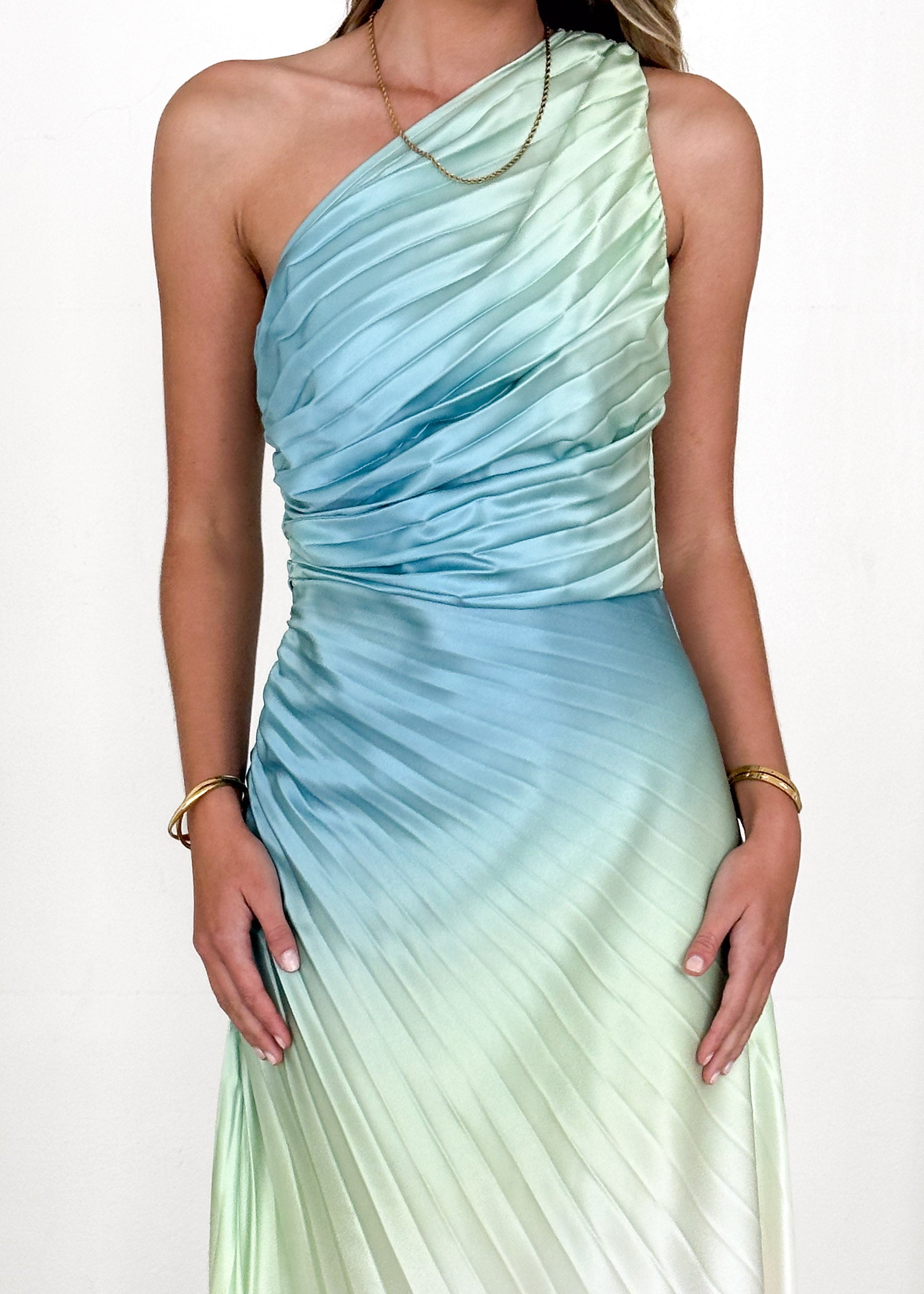 Telle One Shoulder Midi Dress - Green Ombre