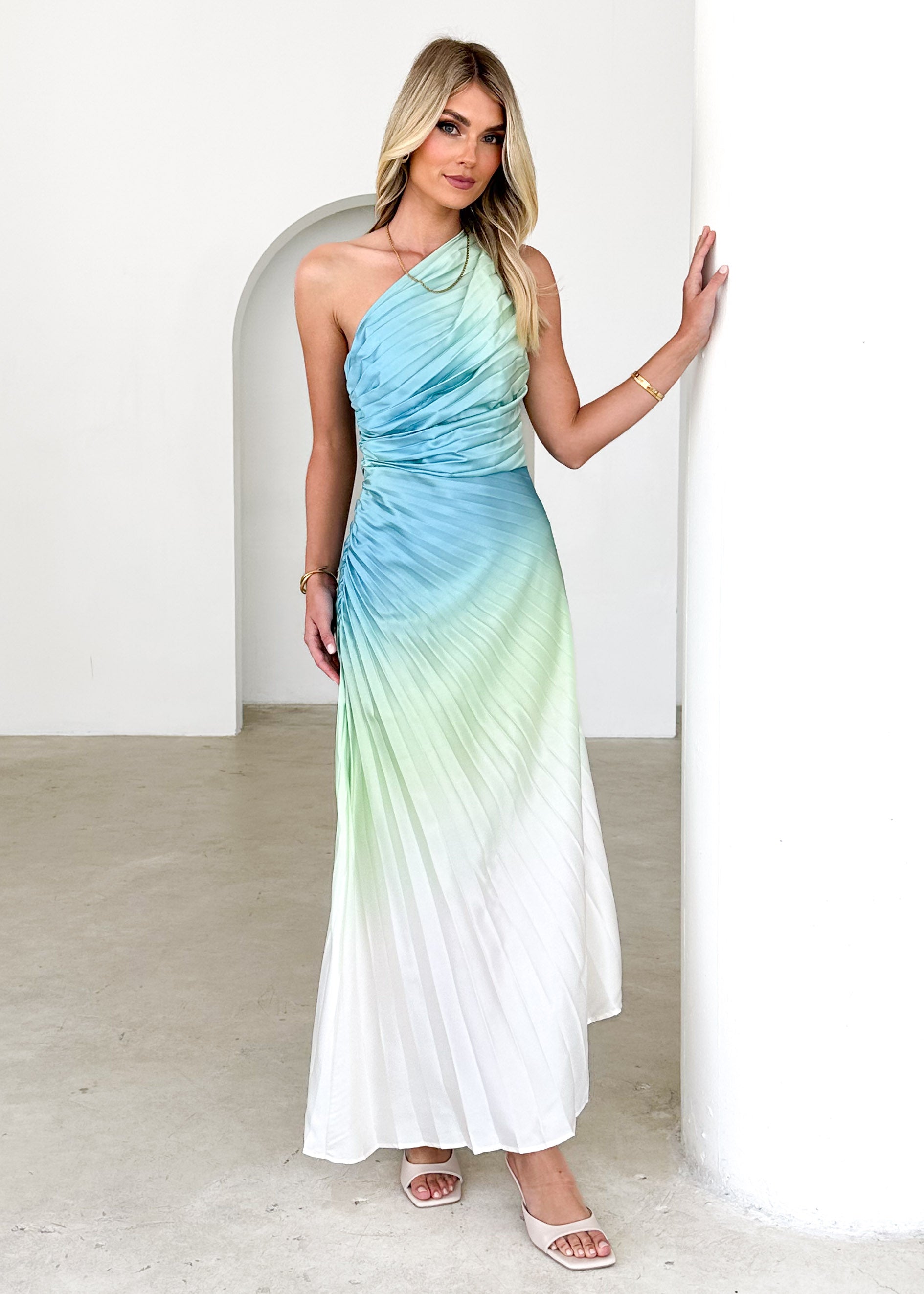 Telle One Shoulder Midi Dress - Green Ombre