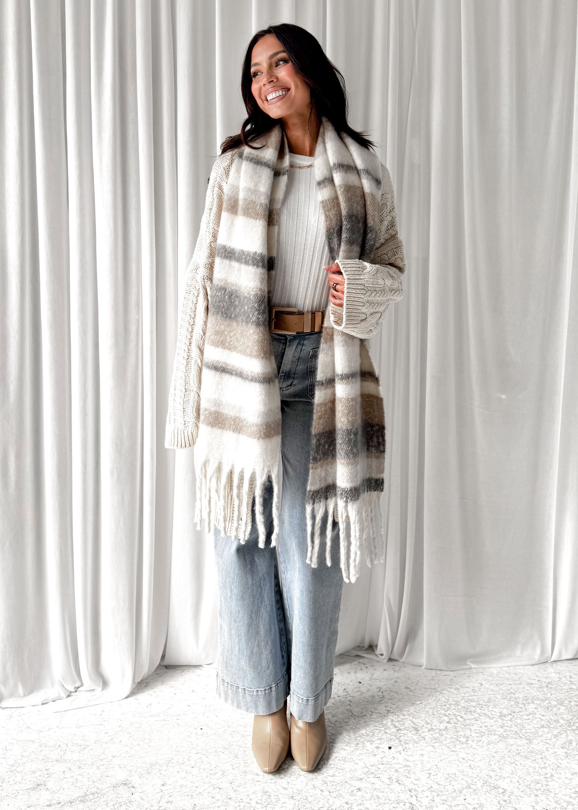 Elvira Scarf - Grey Stripe