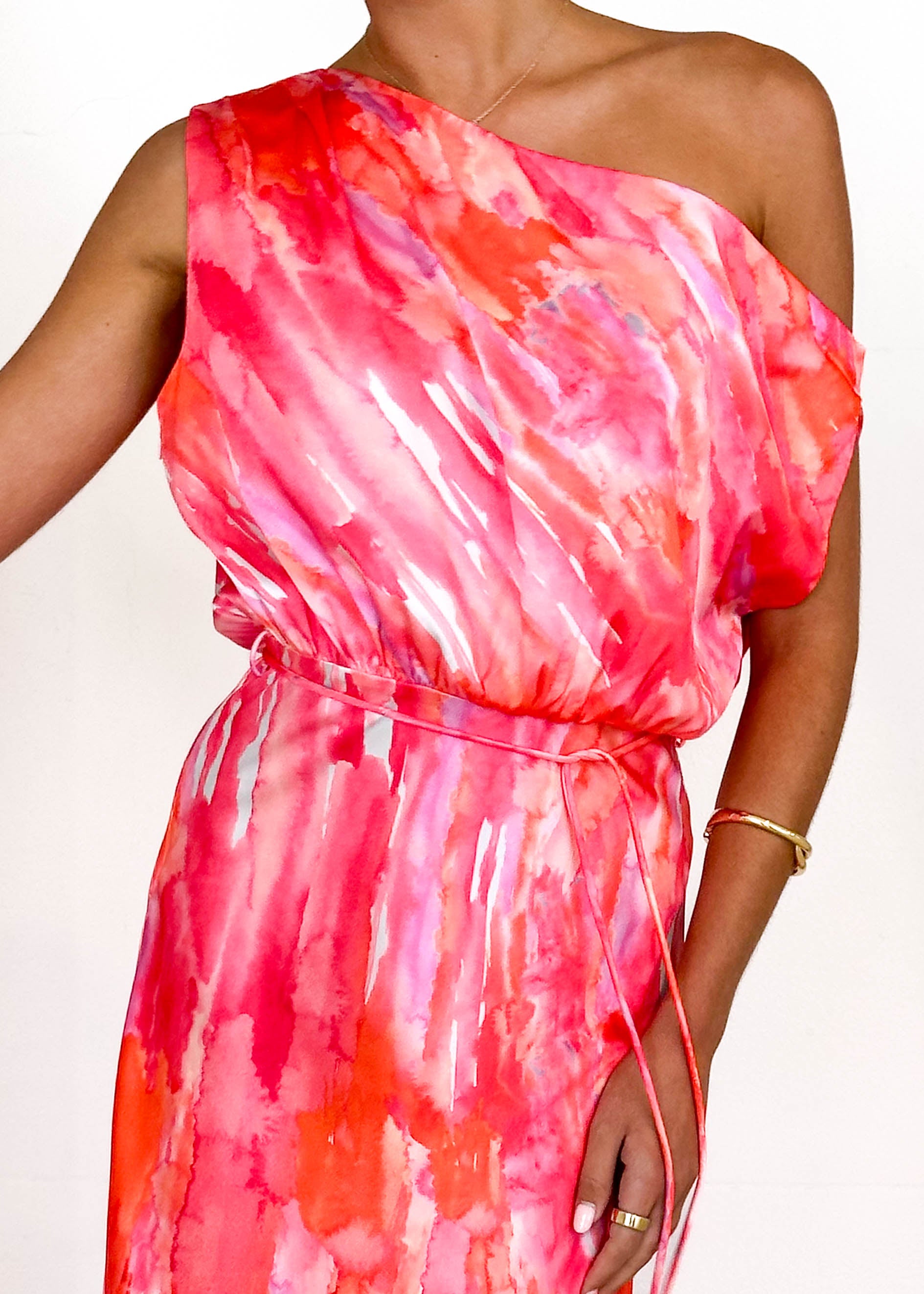 Vivian One Shoulder Maxi Dress - Pink Splash