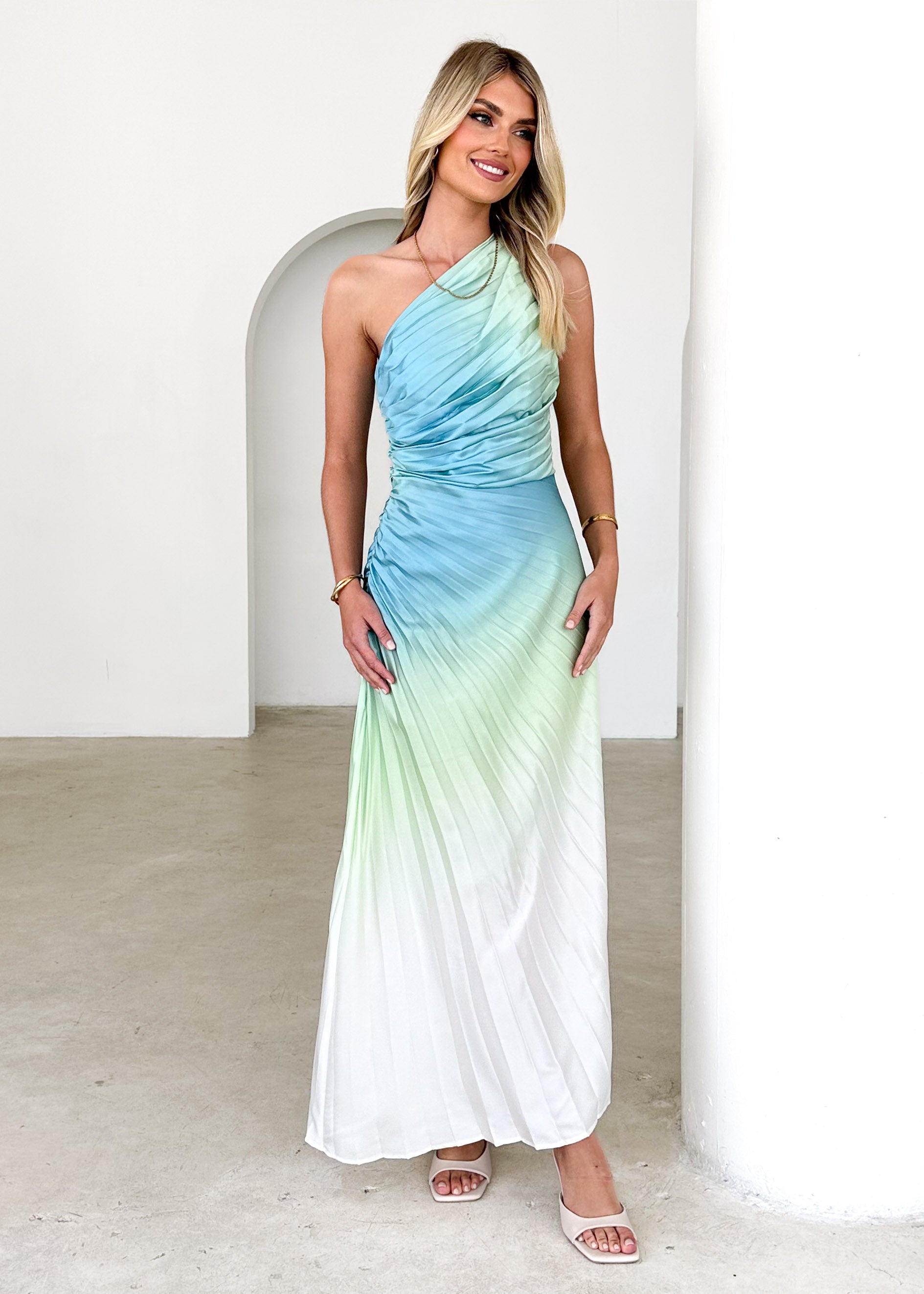 Telle One Shoulder Midi Dress - Green Ombre