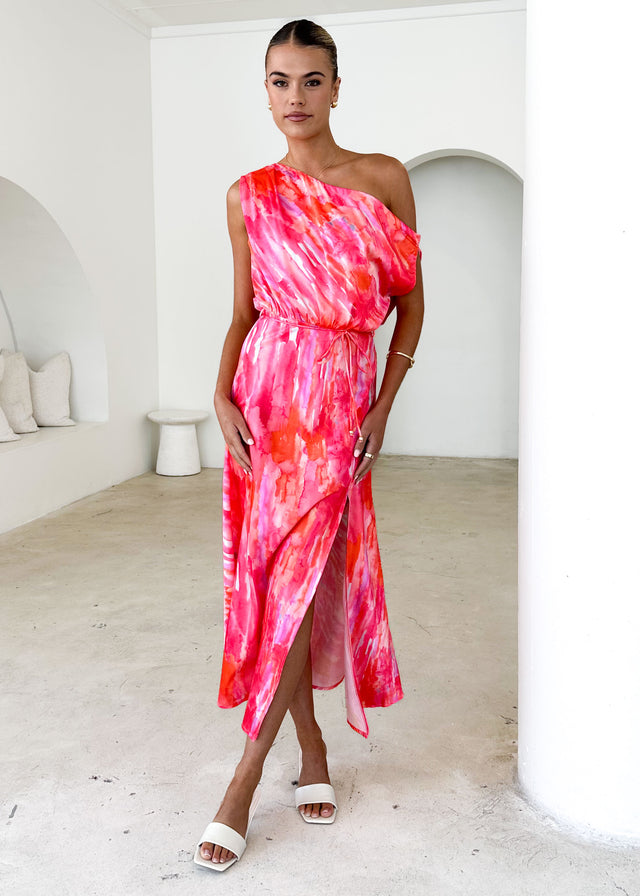 Vivian One Shoulder Maxi Dress - Pink Splash Vivian One Shoulder Maxi Dress - Pink Splash