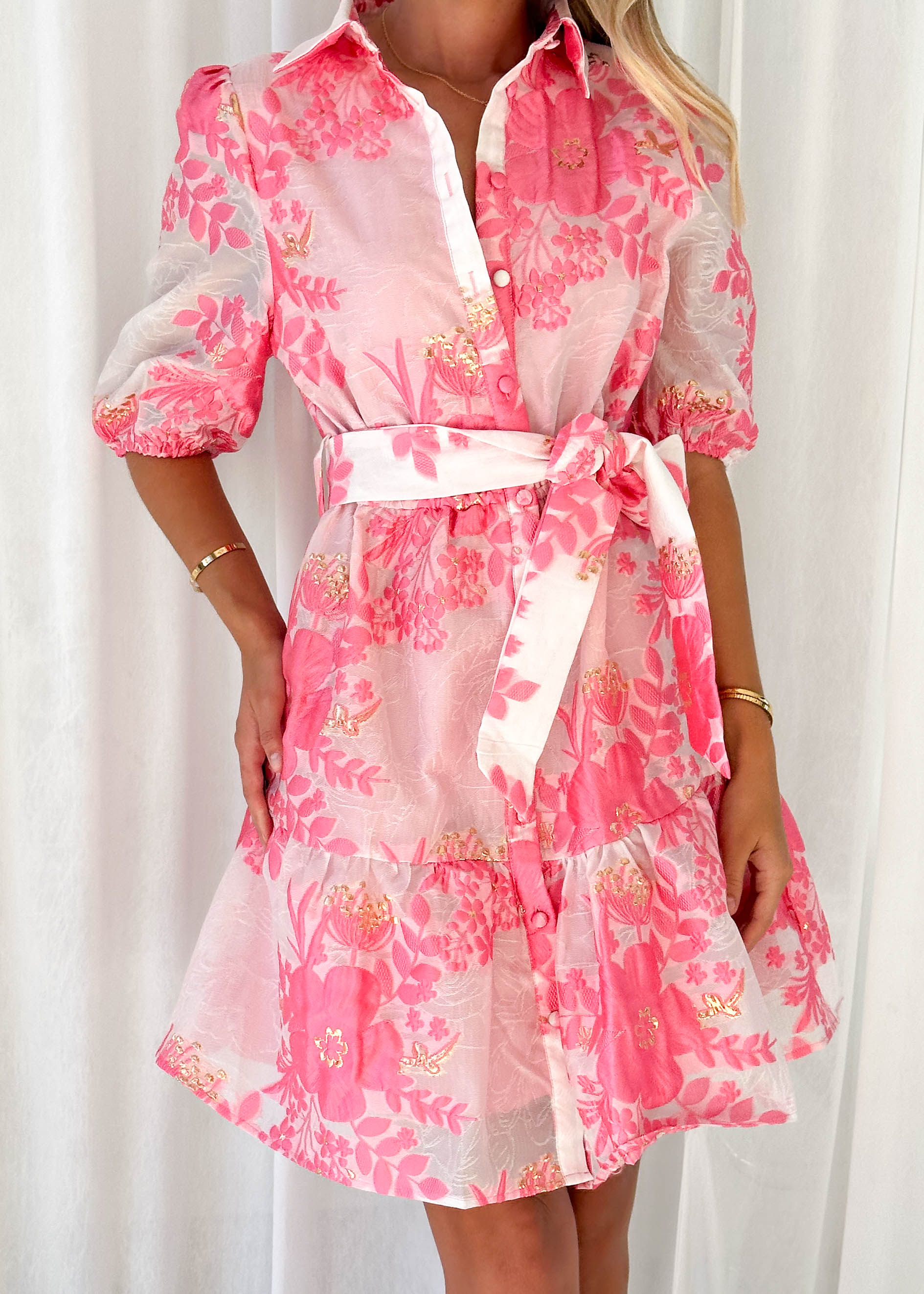 Glazer Dress - Pink Brocade