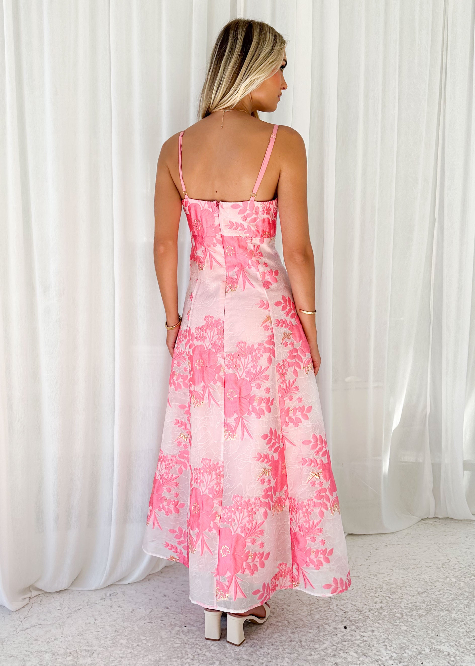 Tralentina Midi Dress - Pink Brocade