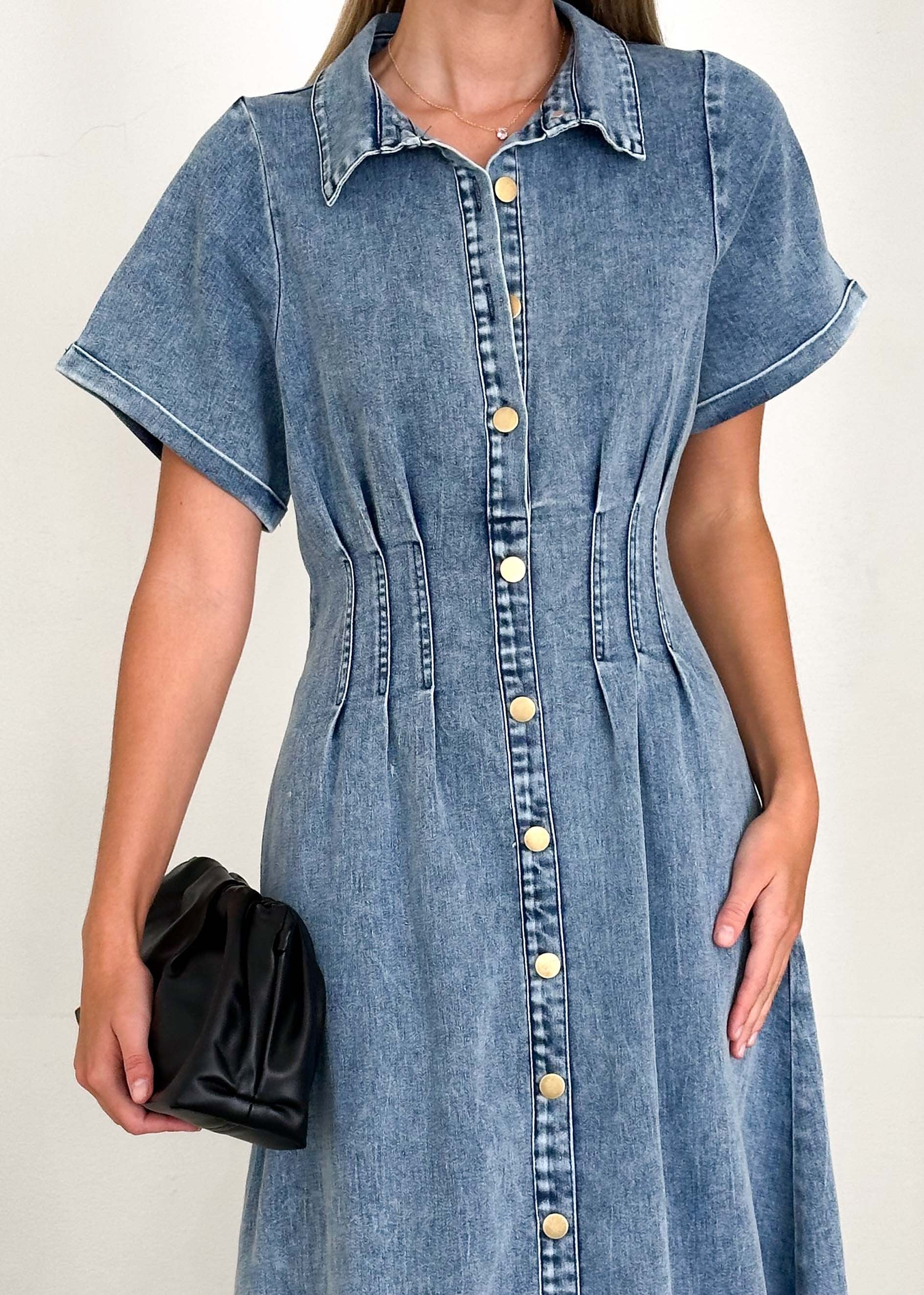 Annika Denim Midi Dress - Washed Blue