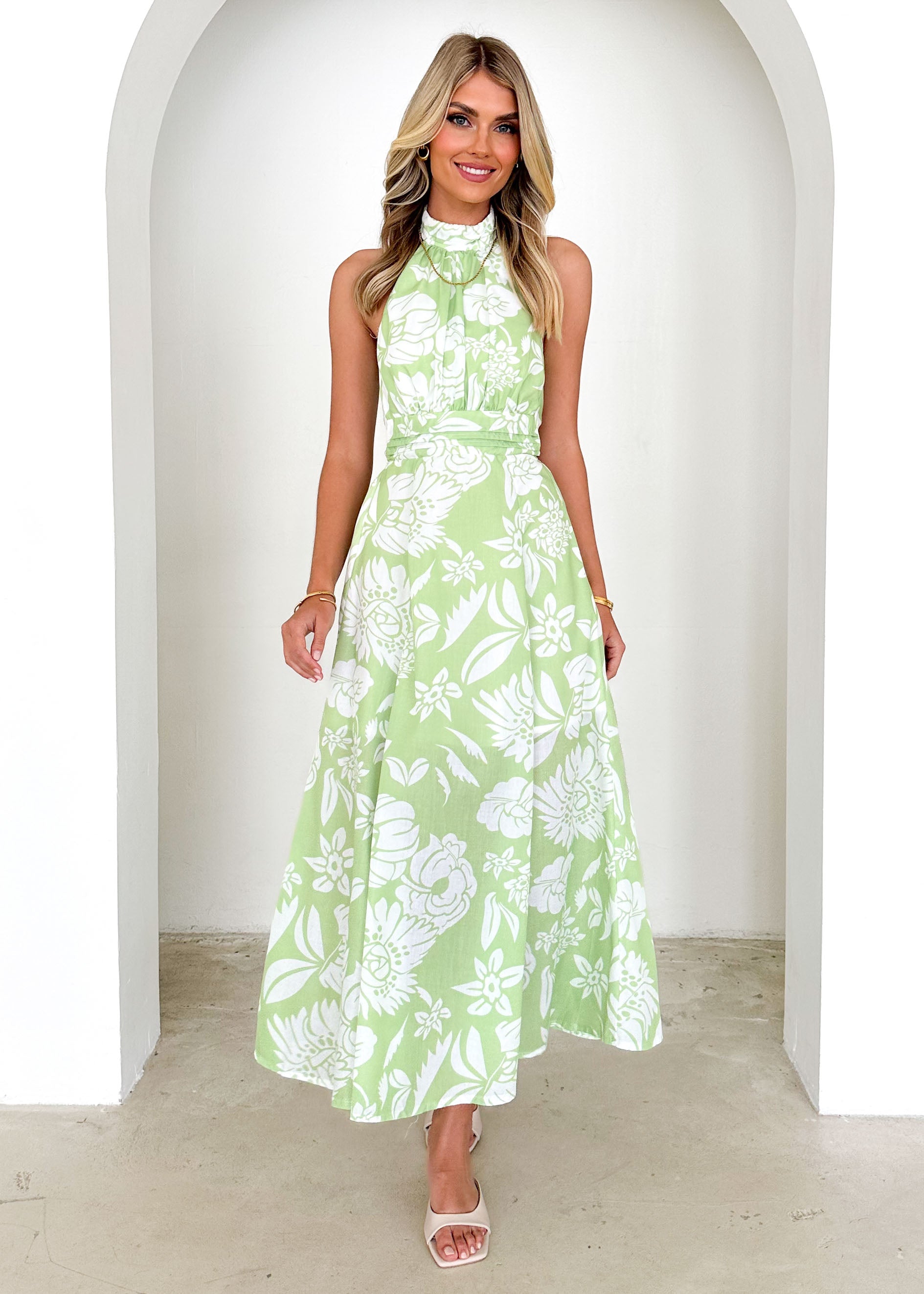 Laylo Halter Maxi Dress - Lime Floral