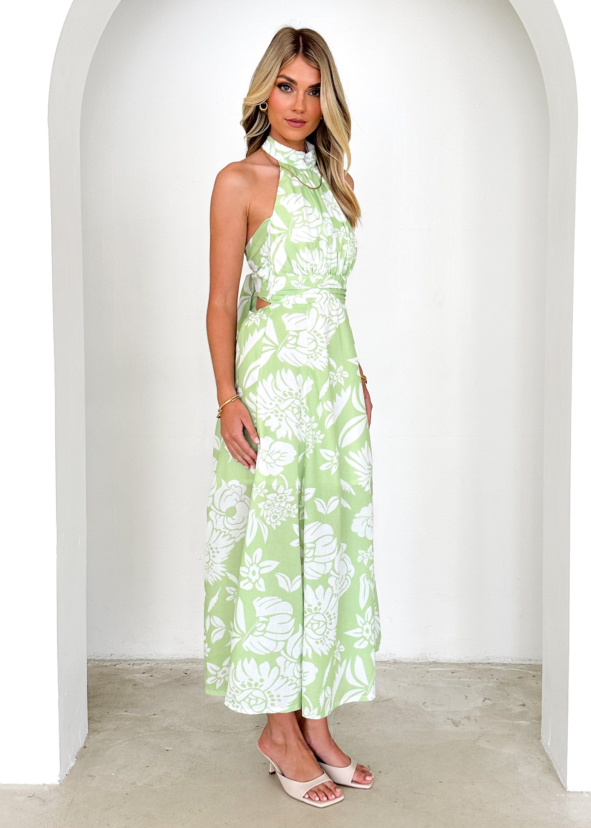 Laylo Halter Maxi Dress - Lime Floral