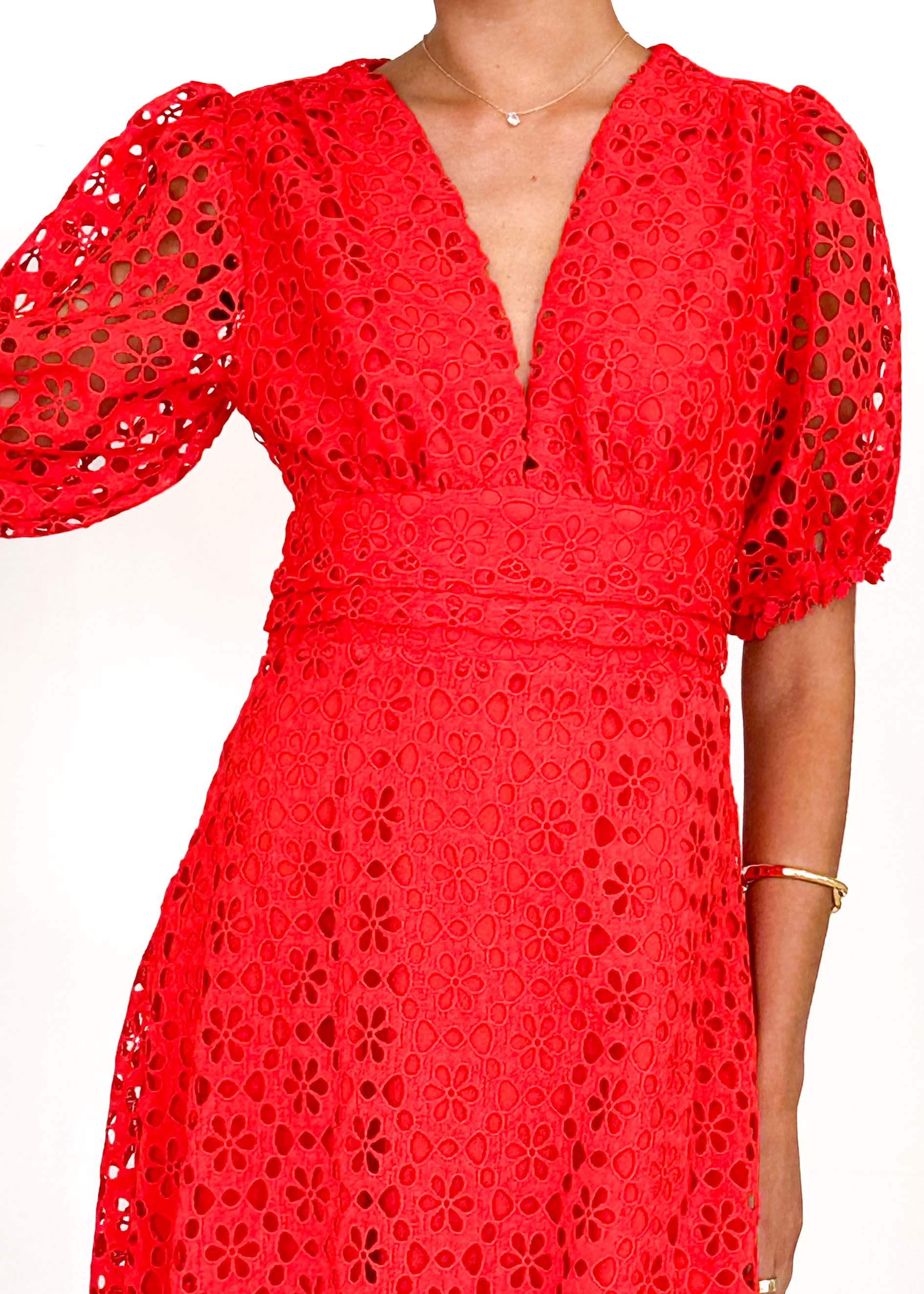 Jahra Lace Midi Dress - Red