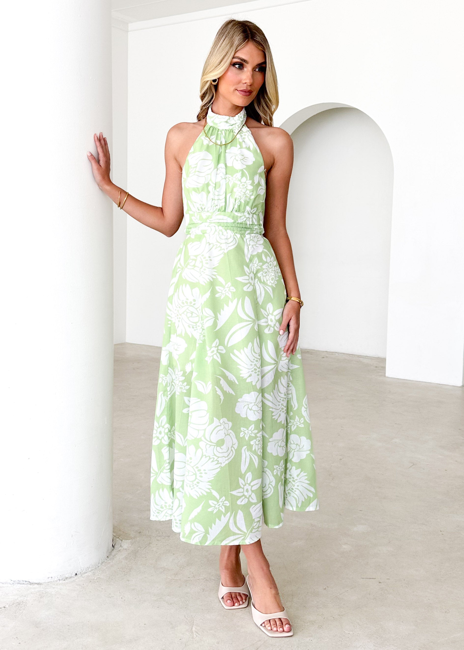 Laylo Halter Maxi Dress - Lime Floral