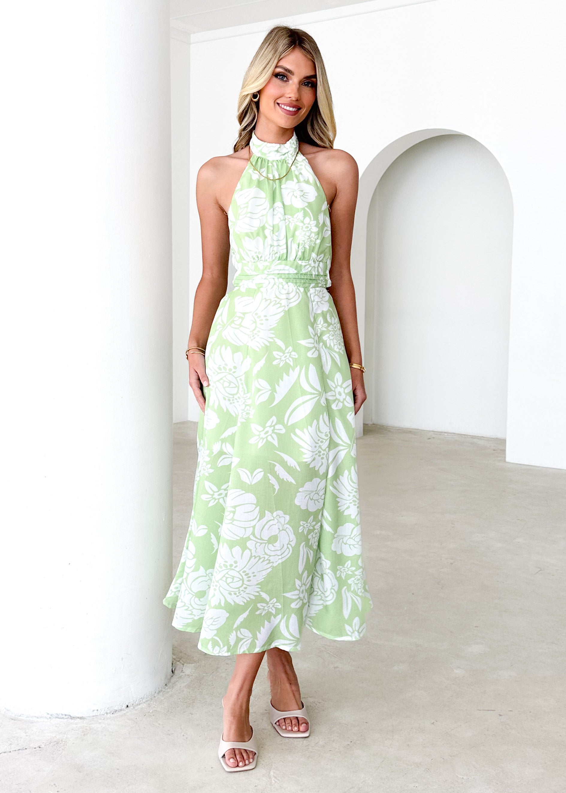 Laylo Halter Maxi Dress - Lime Floral