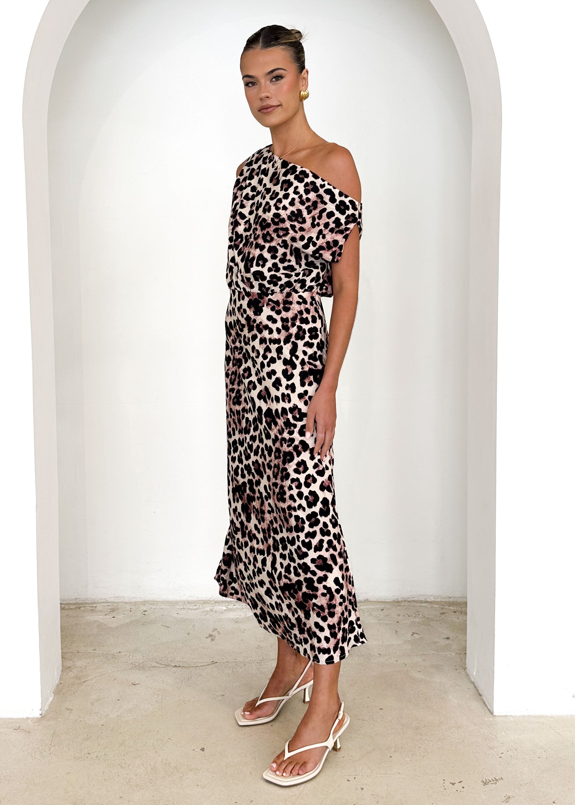 Banksy One Shoulder Maxi Dress - Leopard