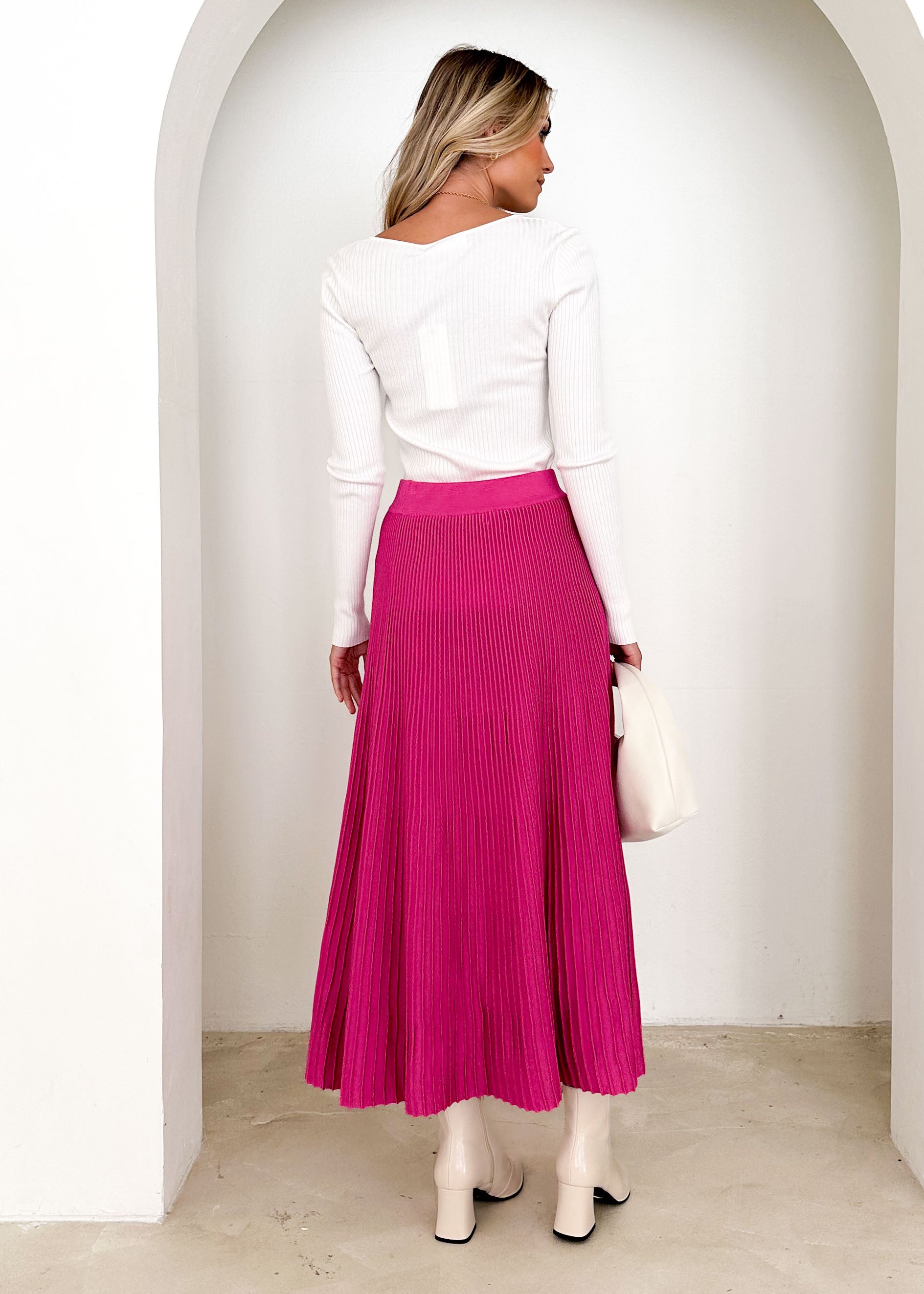Aleisha Knit Midi Skirt - Hot Pink