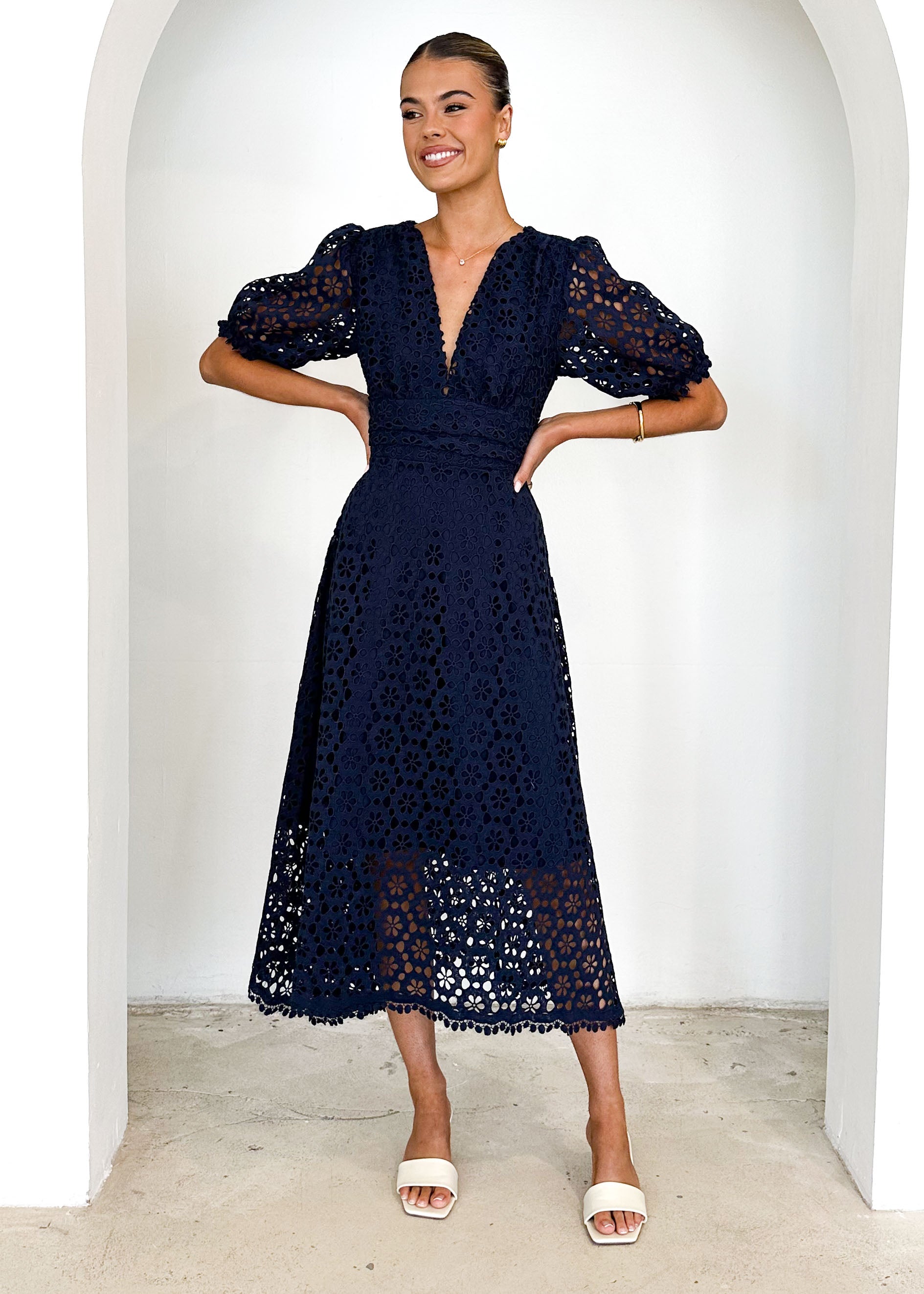 Jahra Lace Midi Dress - Navy