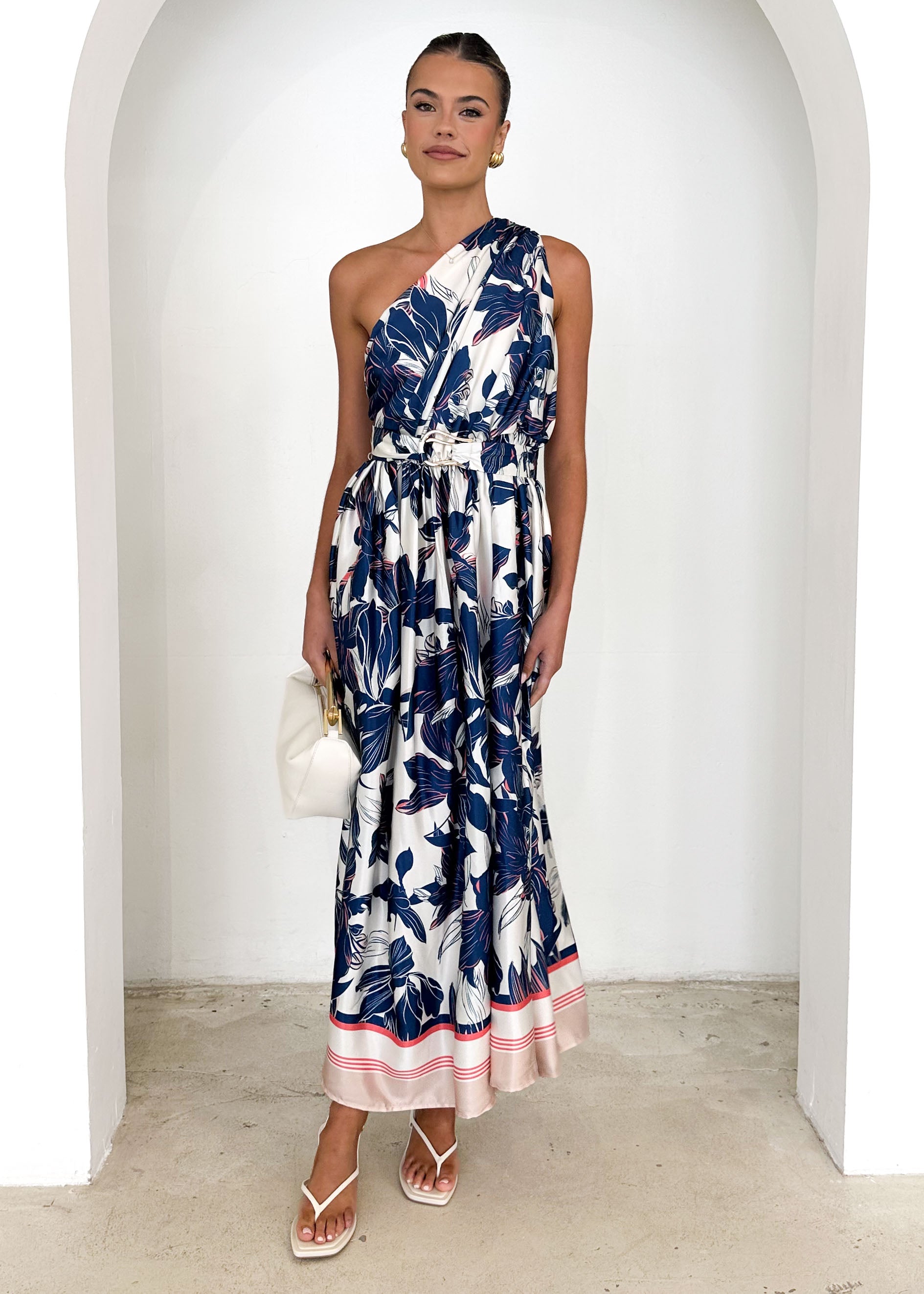 Korah One Shoulder Midi Dress - Sapphire Floral