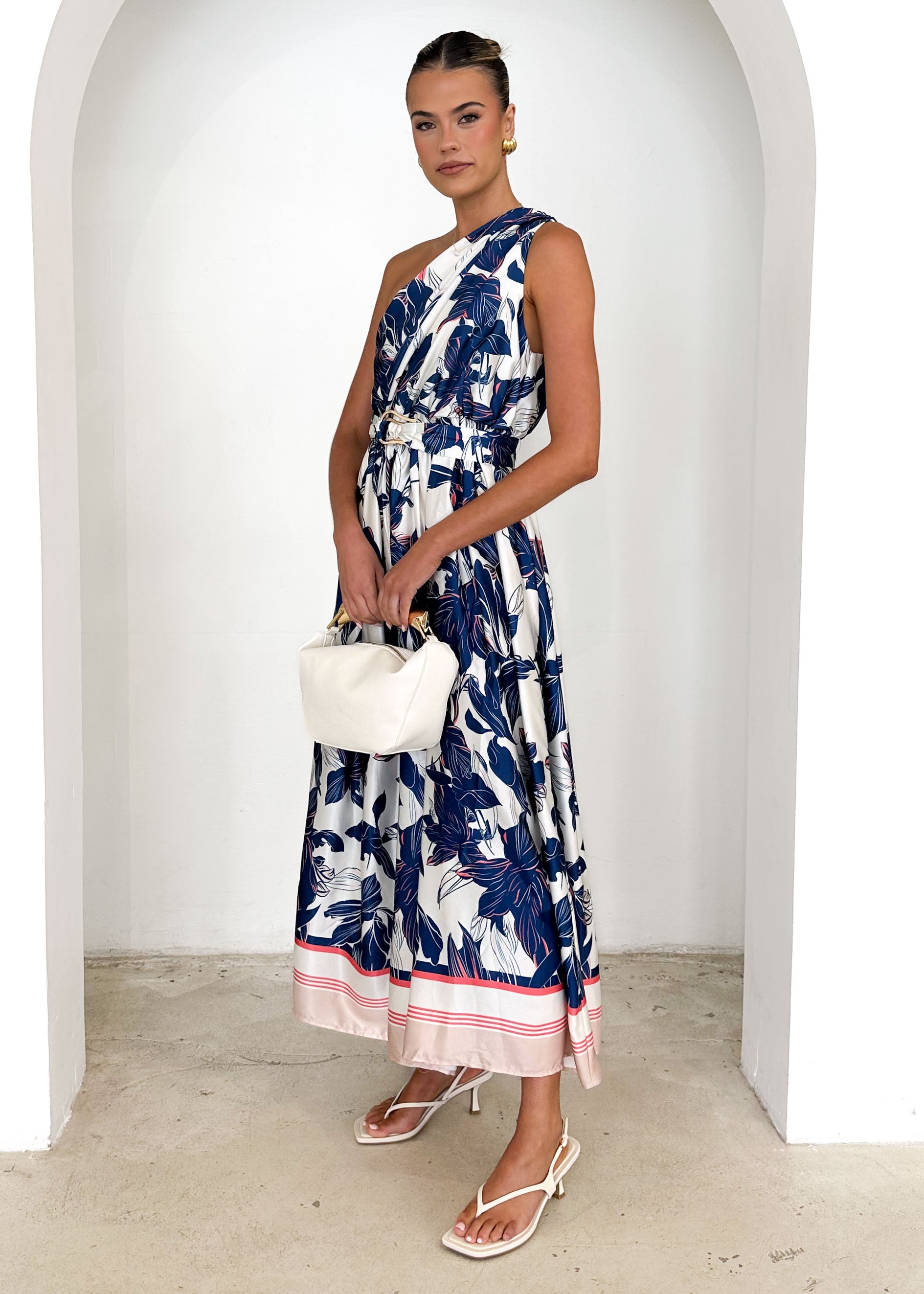 Korah One Shoulder Midi Dress - Sapphire Floral