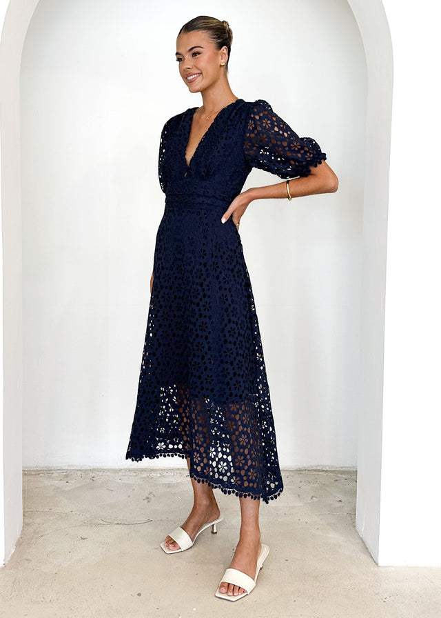 Jahra Lace Midi Dress - Navy