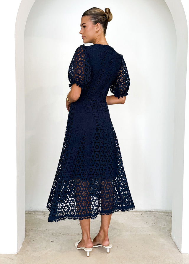 Jahra Lace Midi Dress - Navy