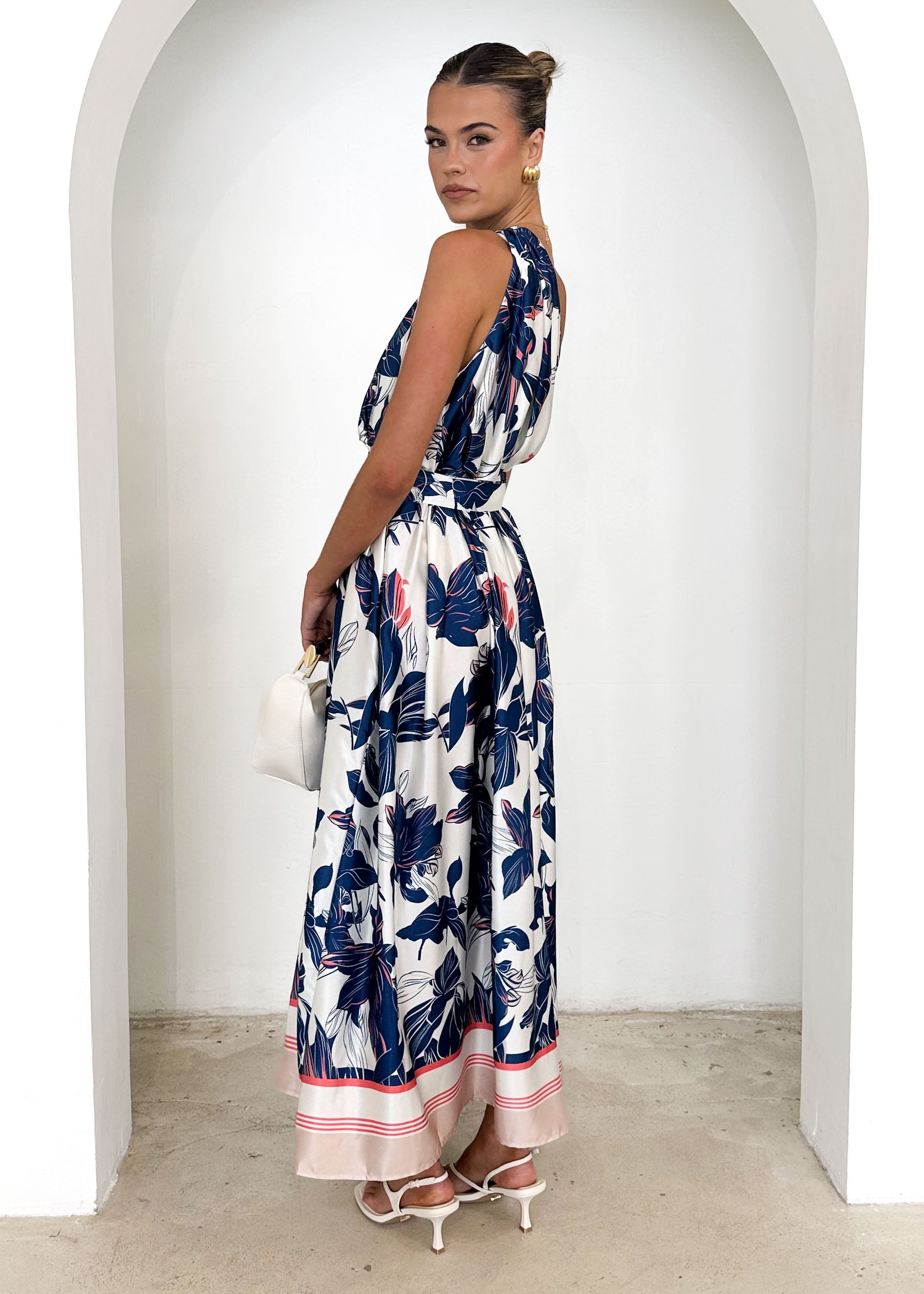 Korah One Shoulder Midi Dress - Sapphire Floral