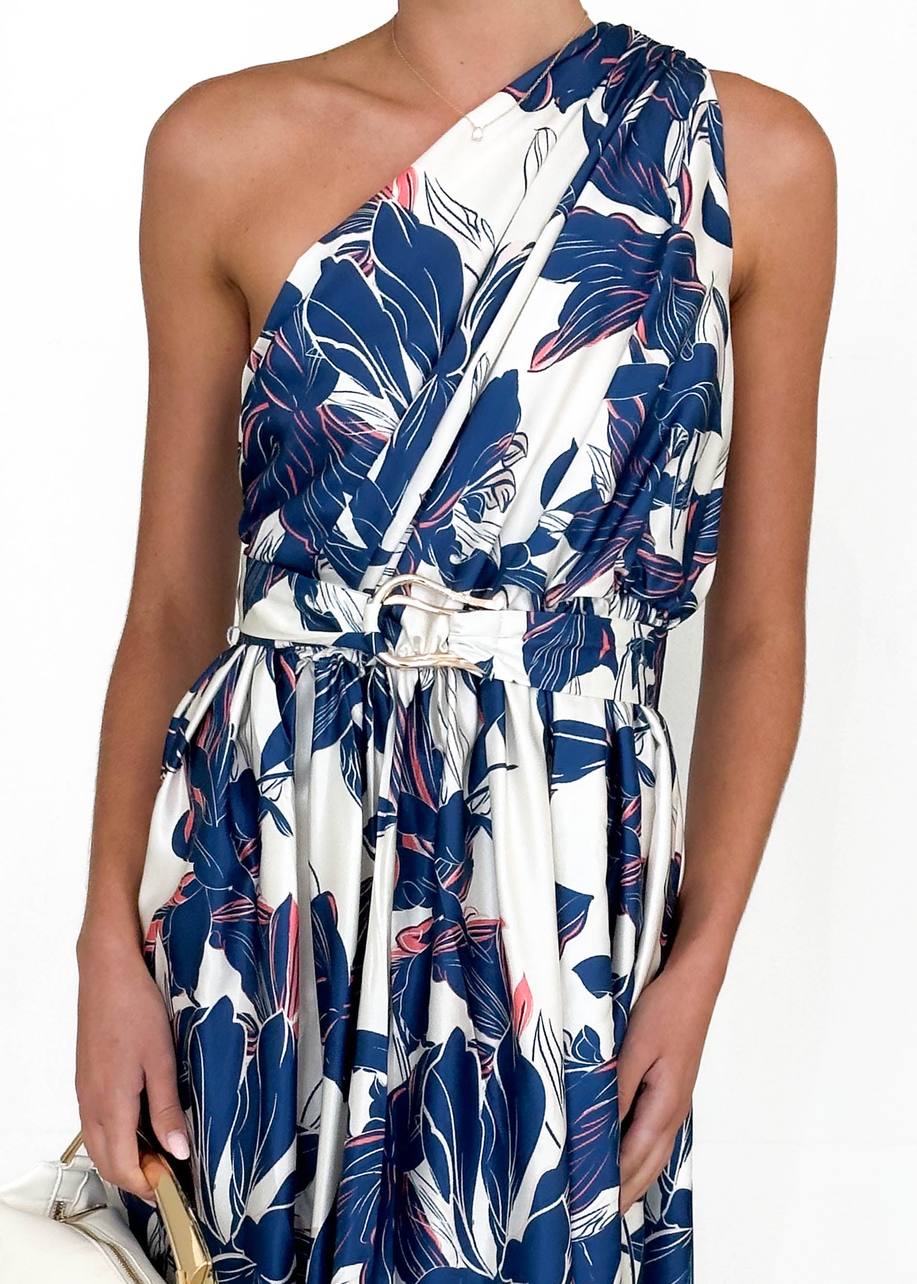 Korah One Shoulder Midi Dress - Sapphire Floral