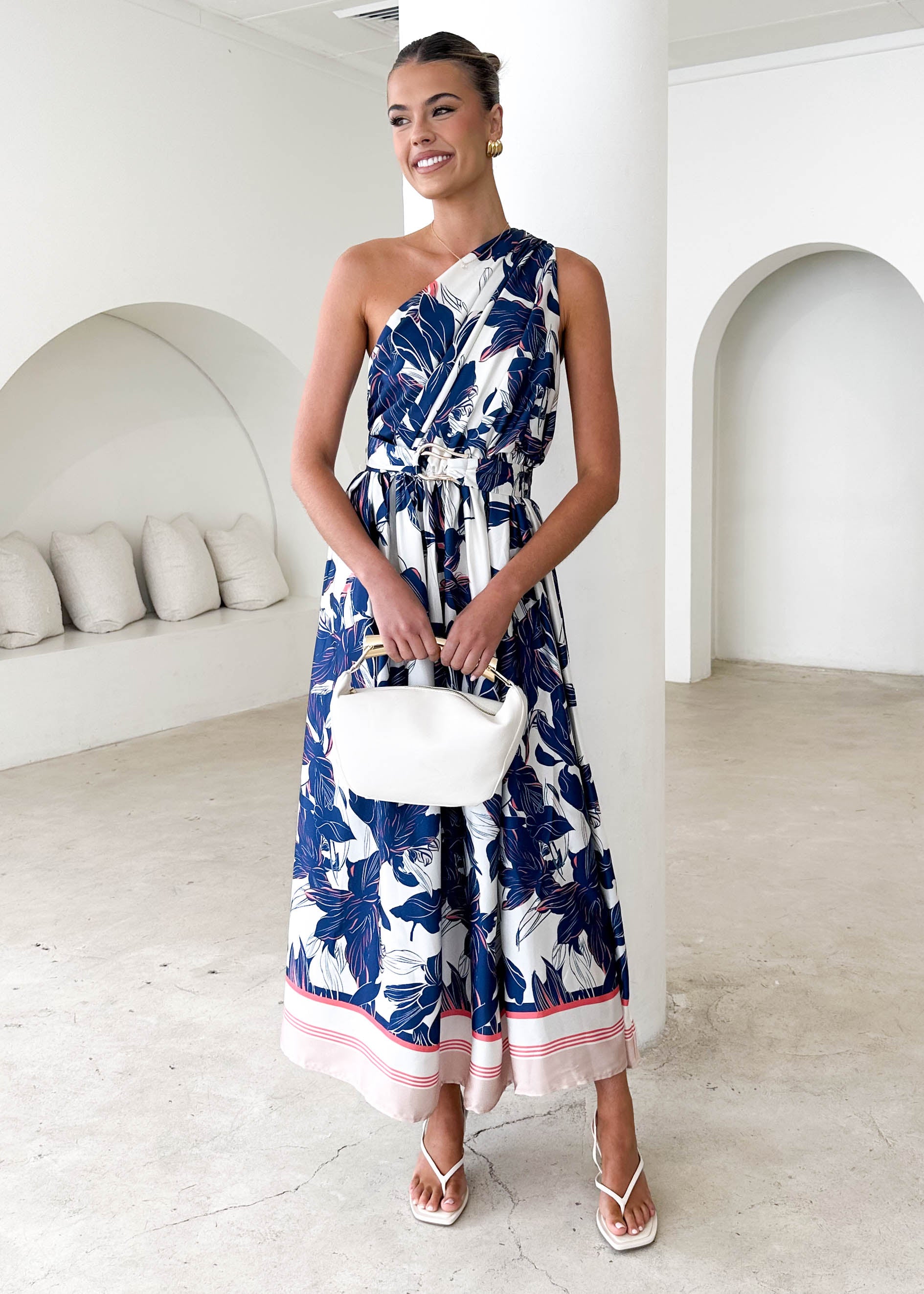 Korah One Shoulder Midi Dress - Sapphire Floral