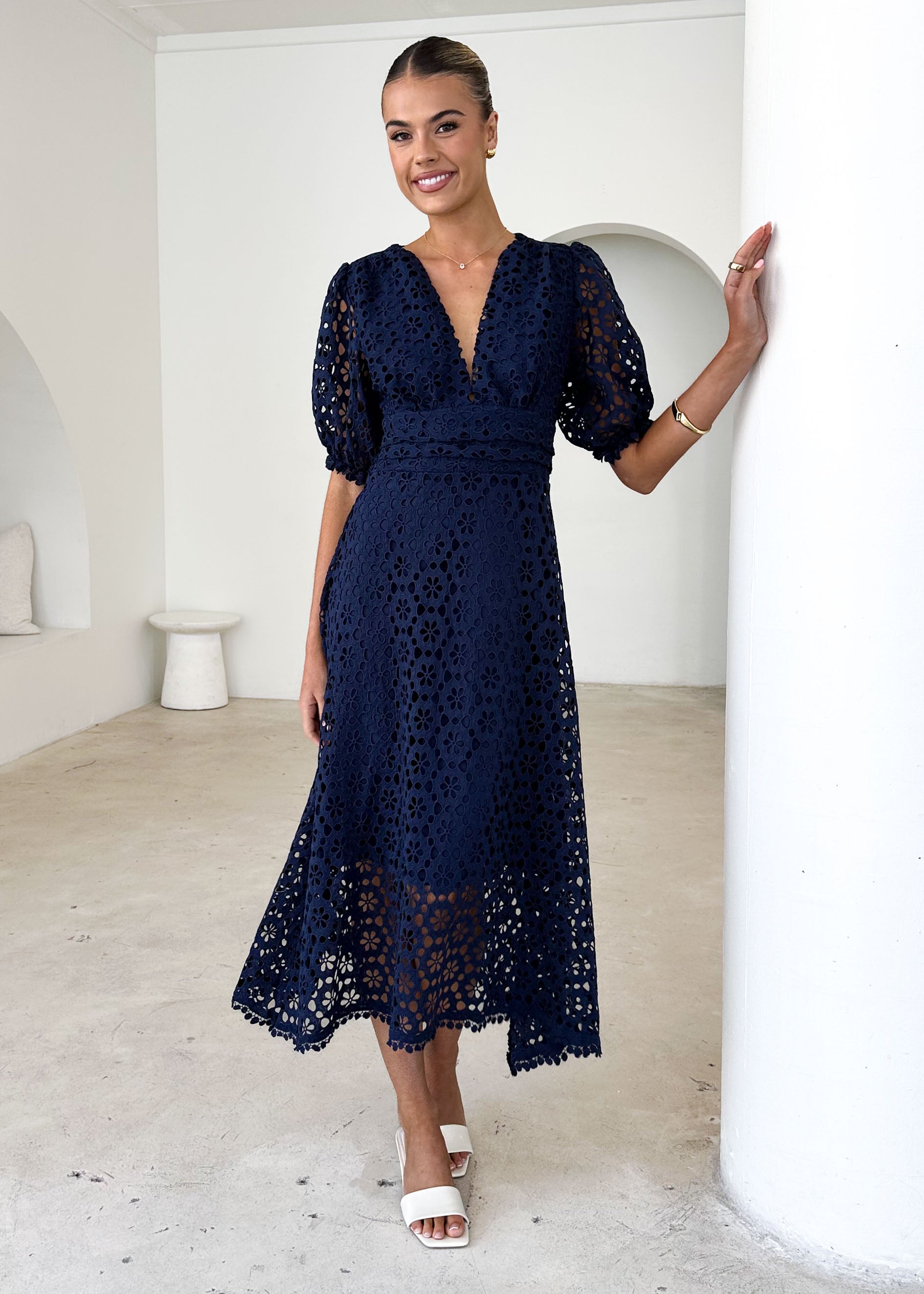 Jahra Lace Midi Dress - Navy