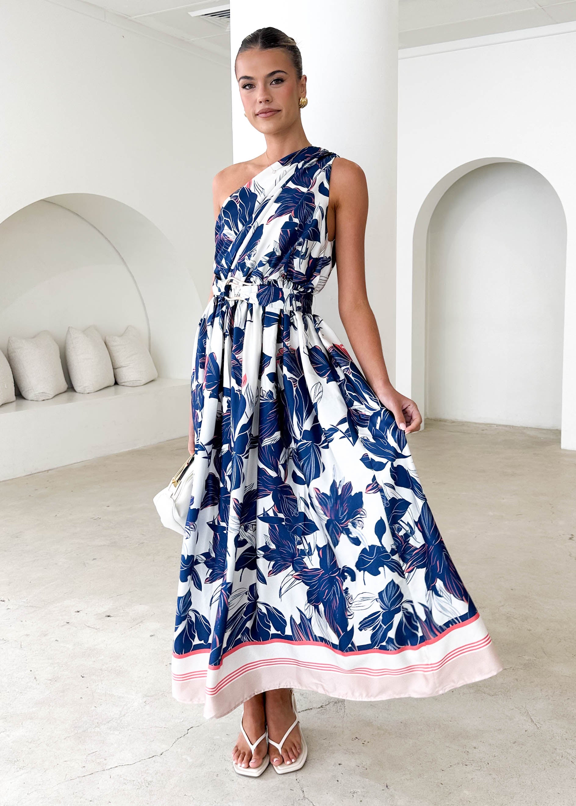 Korah One Shoulder Midi Dress - Sapphire Floral