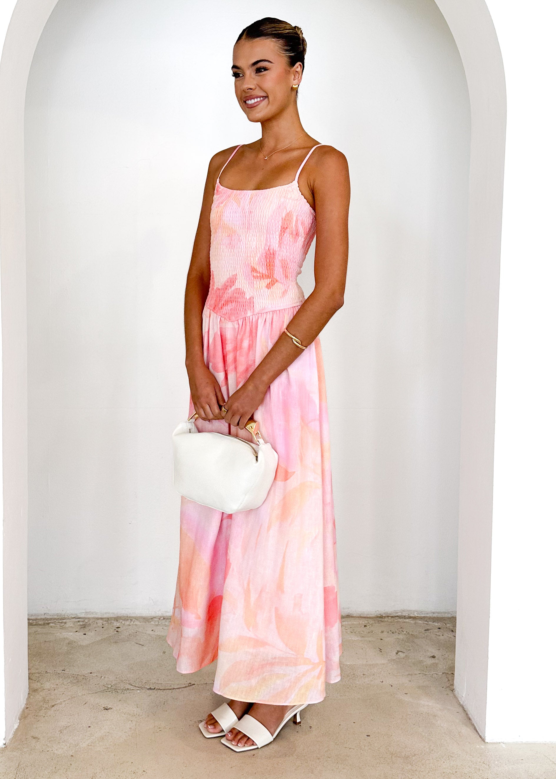 Teegan Midi Dress - Pink Abstract