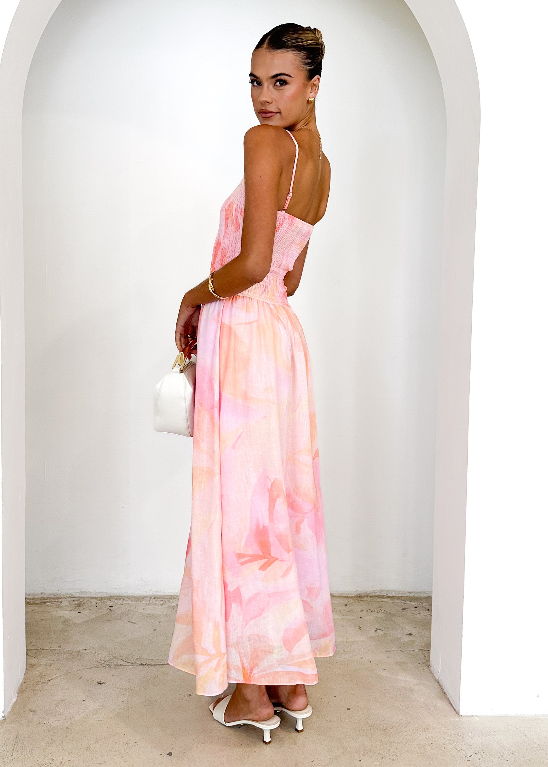 Teegan Midi Dress - Pink Abstract