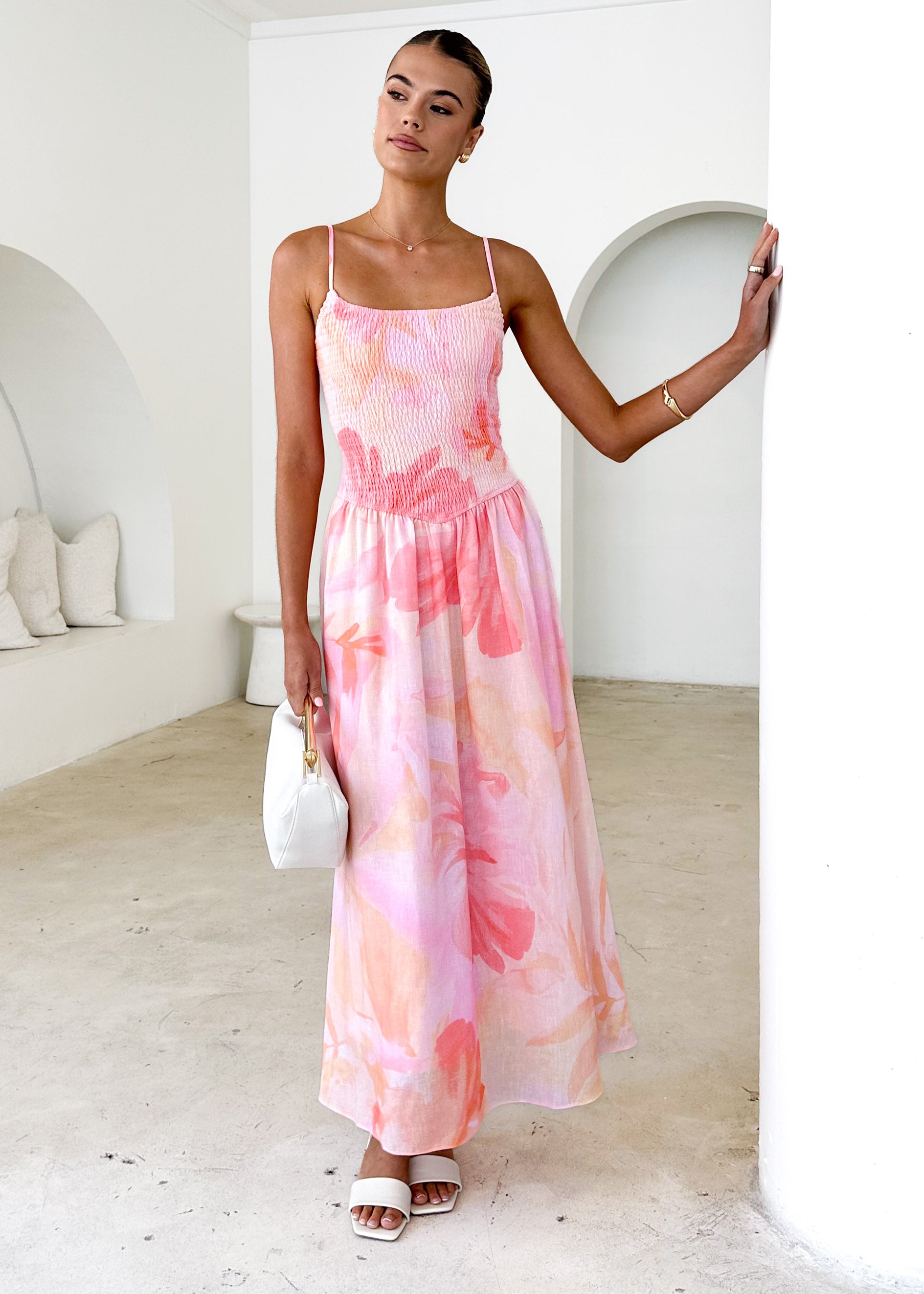 Teegan Midi Dress - Pink Abstract