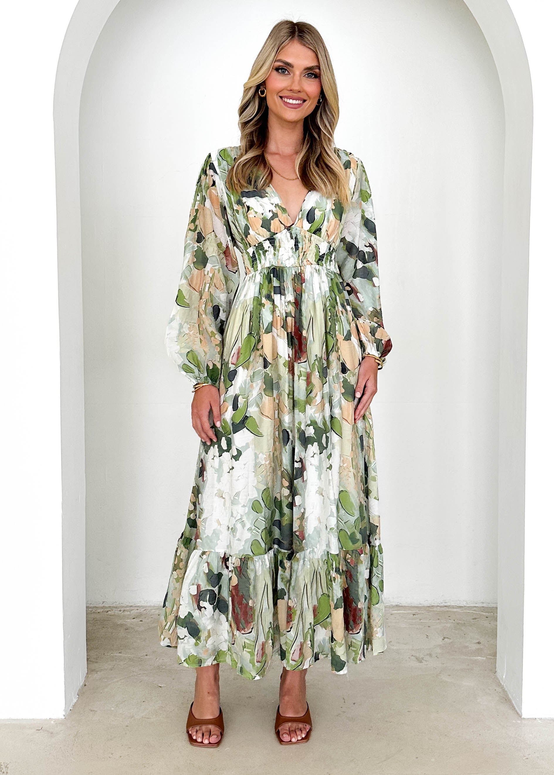 Geneva Maxi Dress - Green Abstract