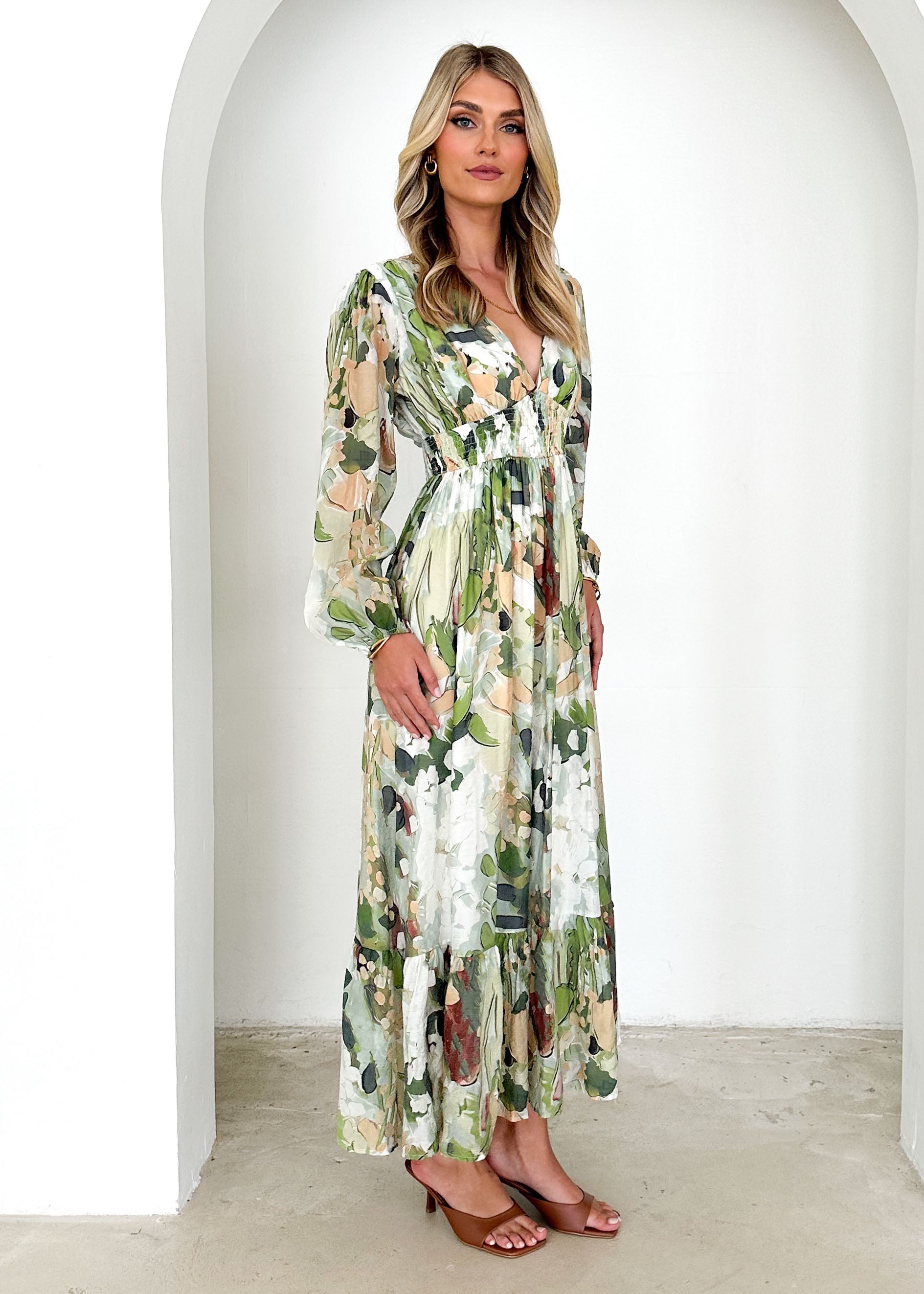 Geneva Maxi Dress - Green Abstract