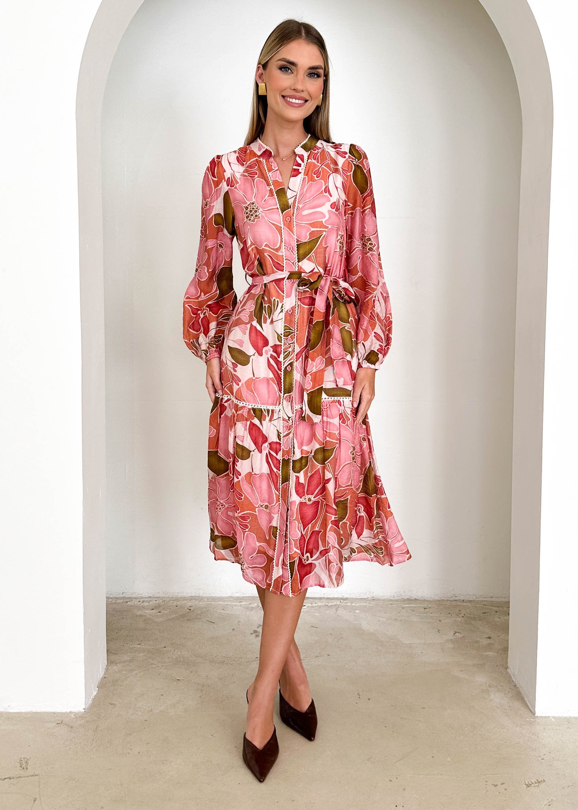 Addelle Midi Dress - Pink Floral