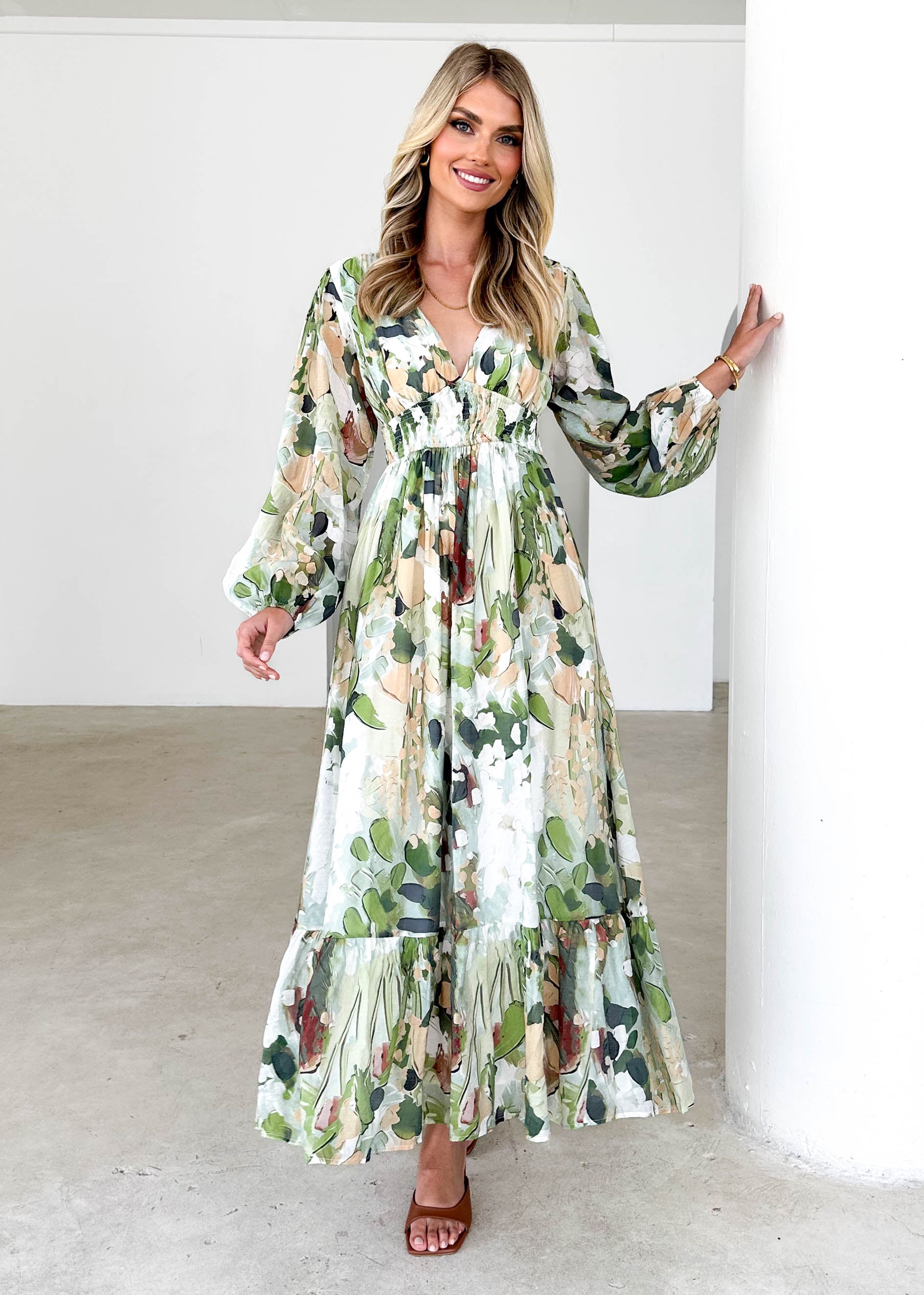 Geneva Maxi Dress - Green Abstract