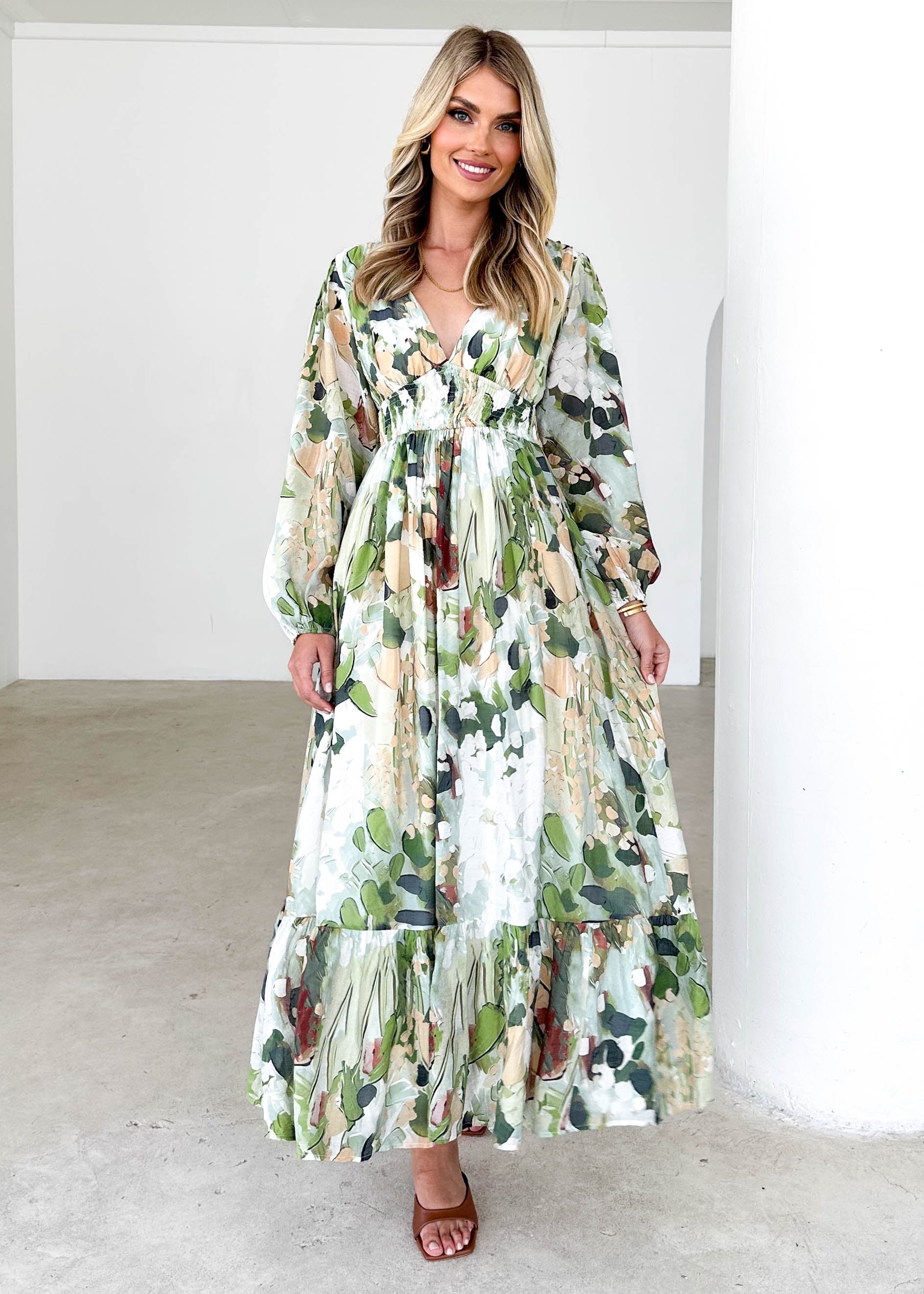 Geneva Maxi Dress - Green Abstract