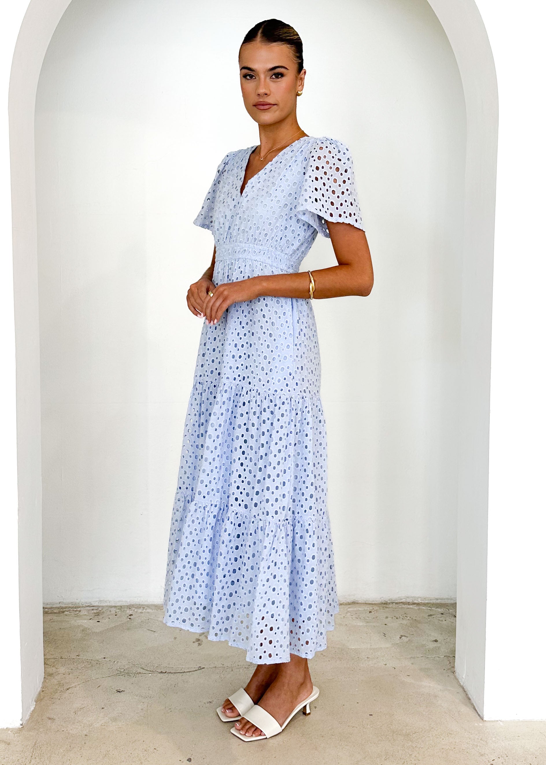 Pia Maxi Dress - Baby Blue Anglaise