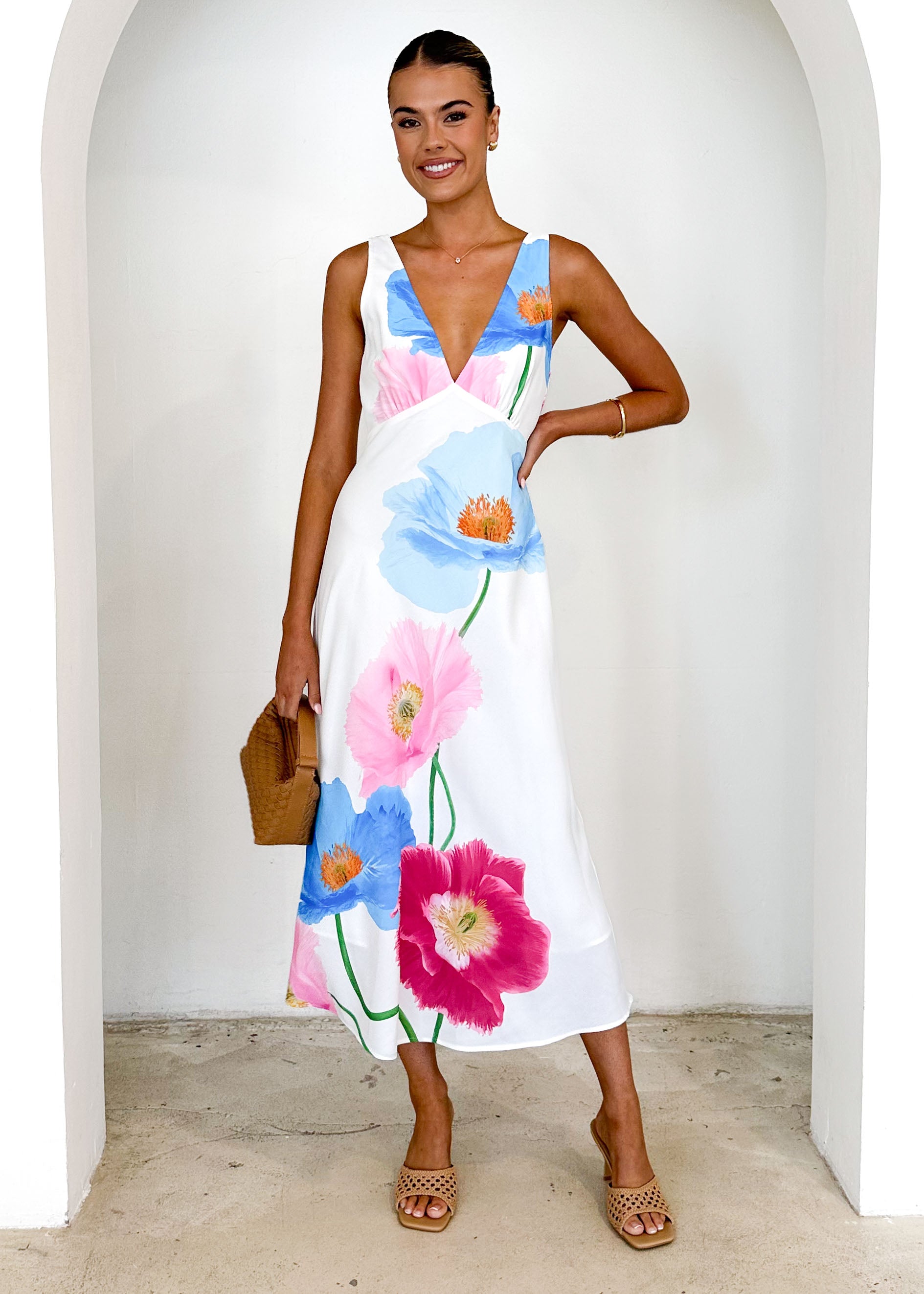 Vienna Midi Dress - Pink Poppy