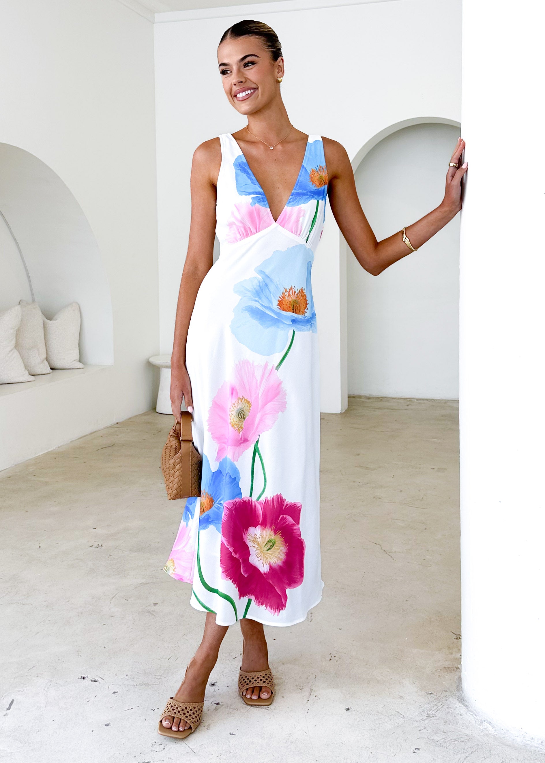 Vienna Midi Dress - Pink Poppy