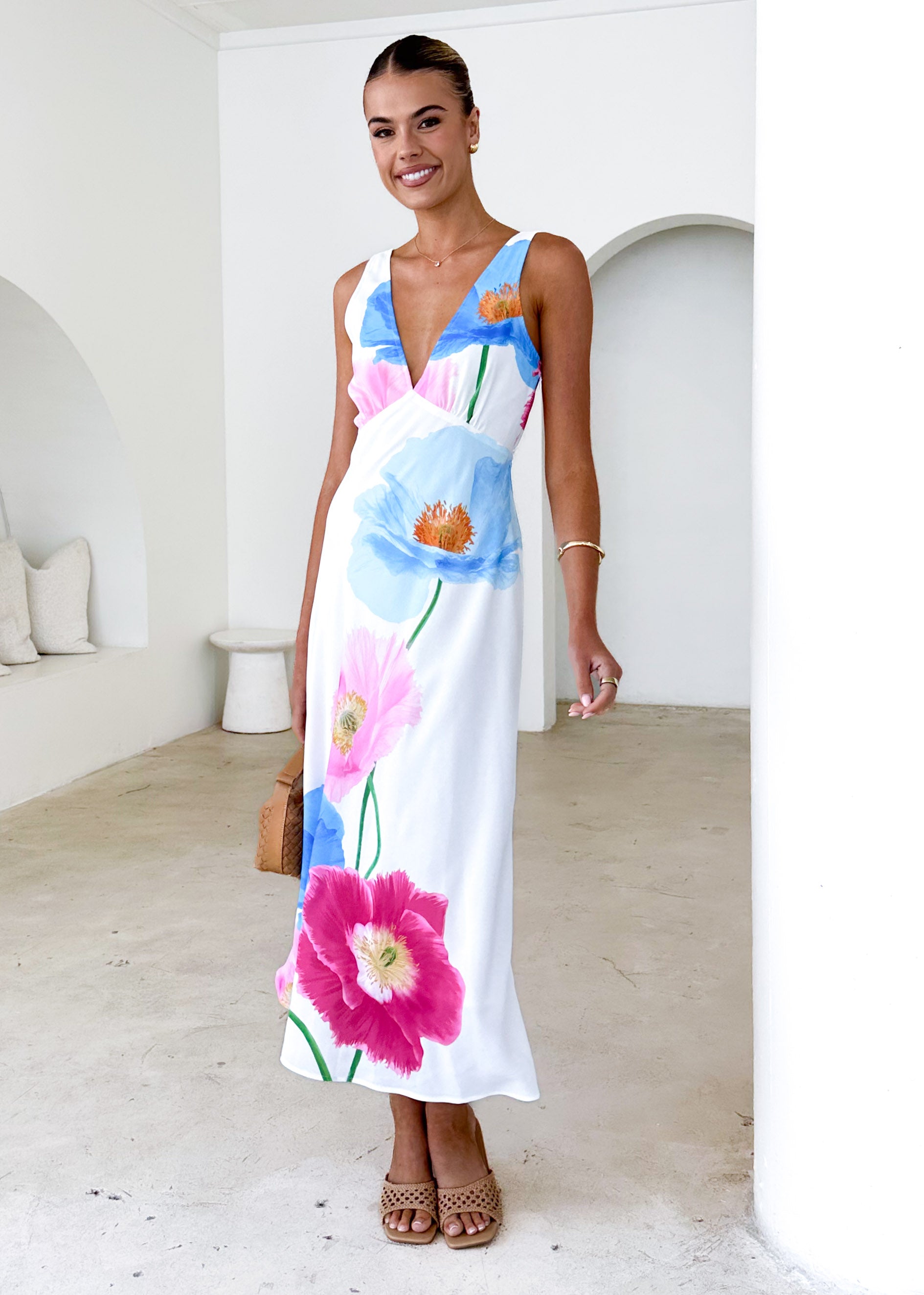 Vienna Midi Dress - Pink Poppy