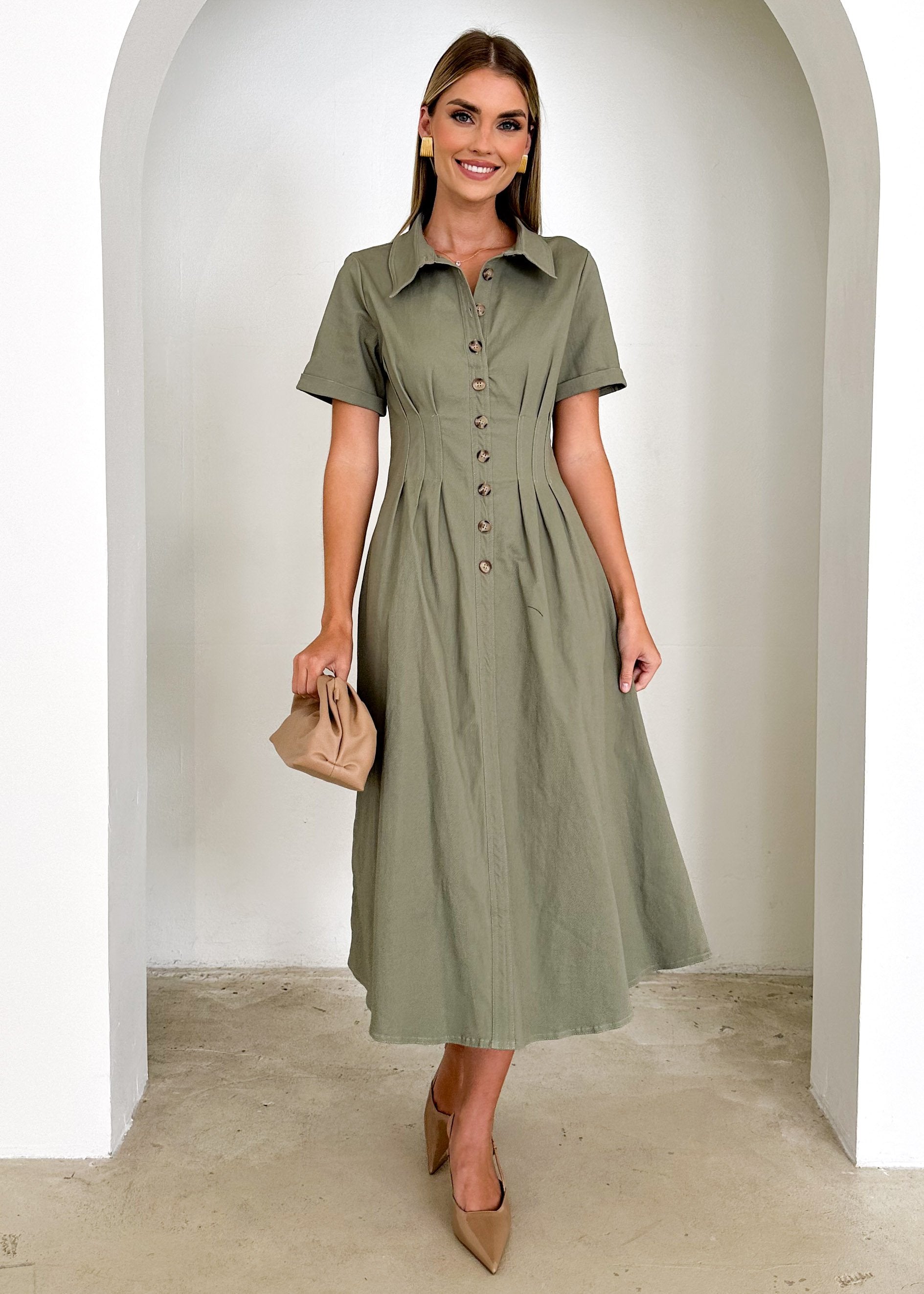 Francine Midi Dress - Khaki