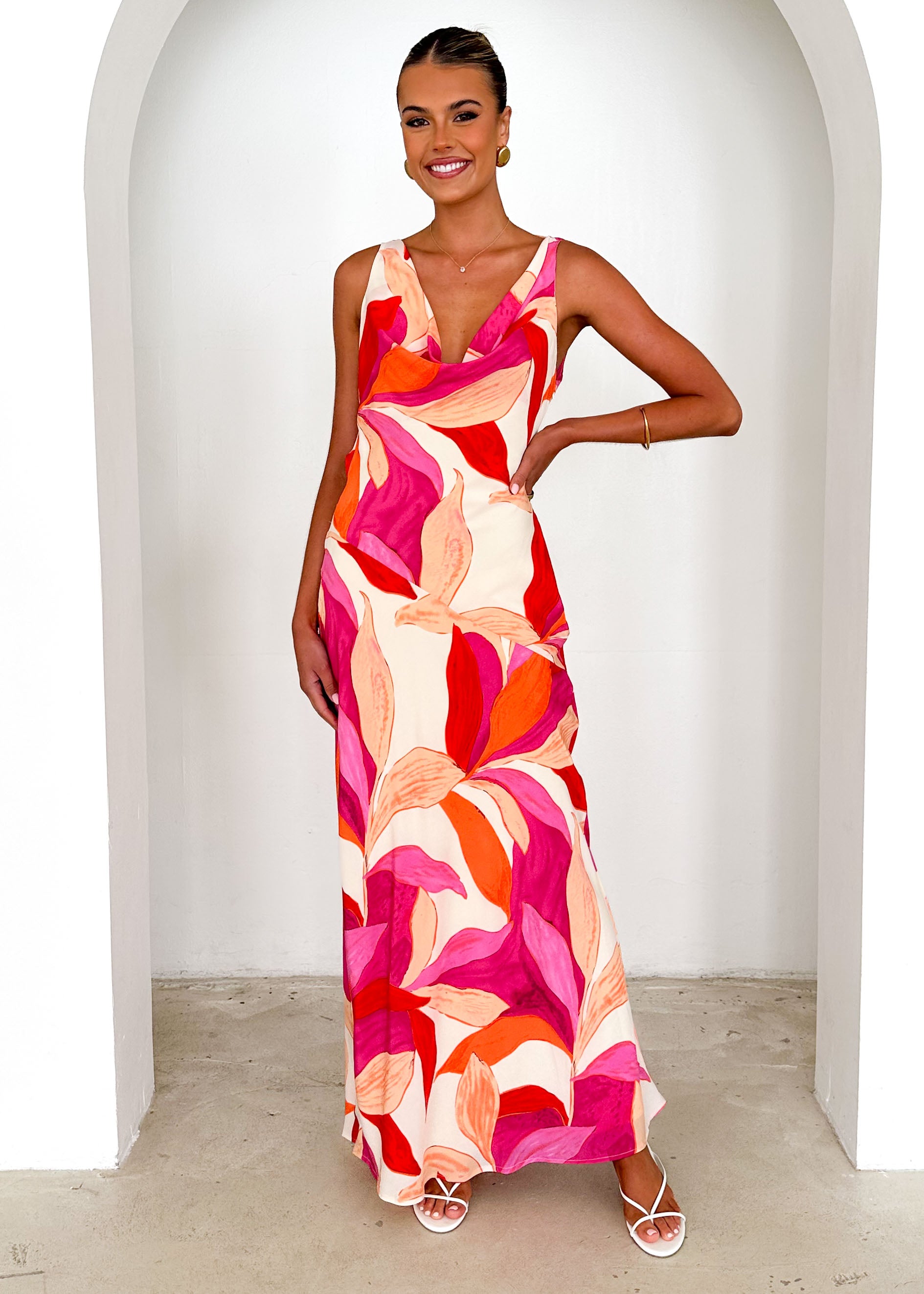 Lisbon Maxi Dress - Pink Leaf