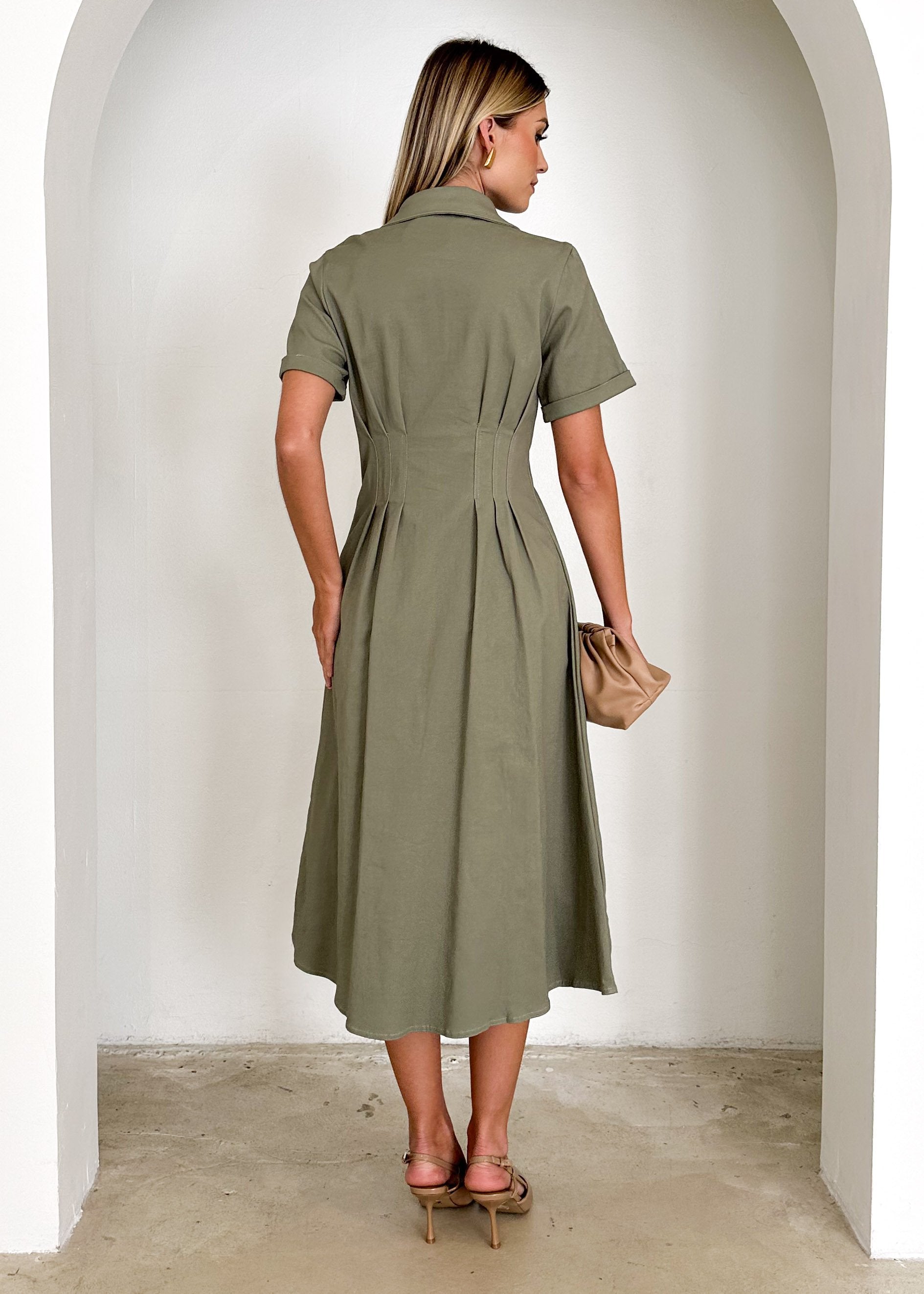 Francine Midi Dress - Khaki