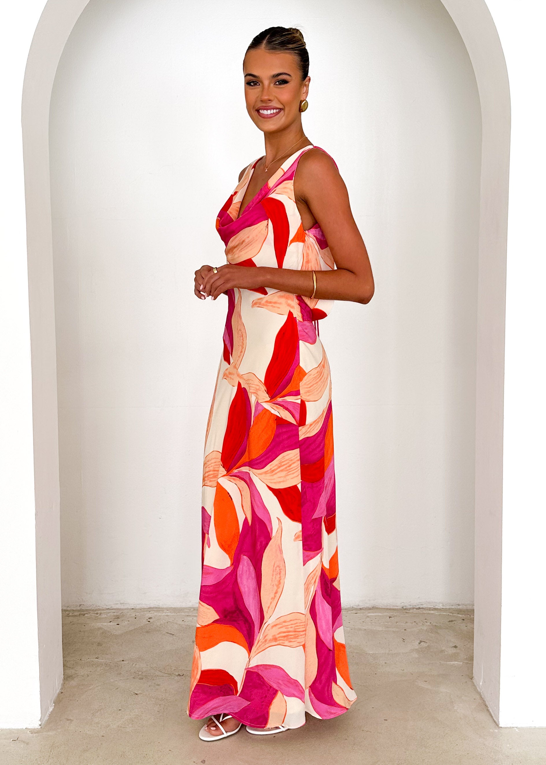 Lisbon Maxi Dress - Pink Leaf