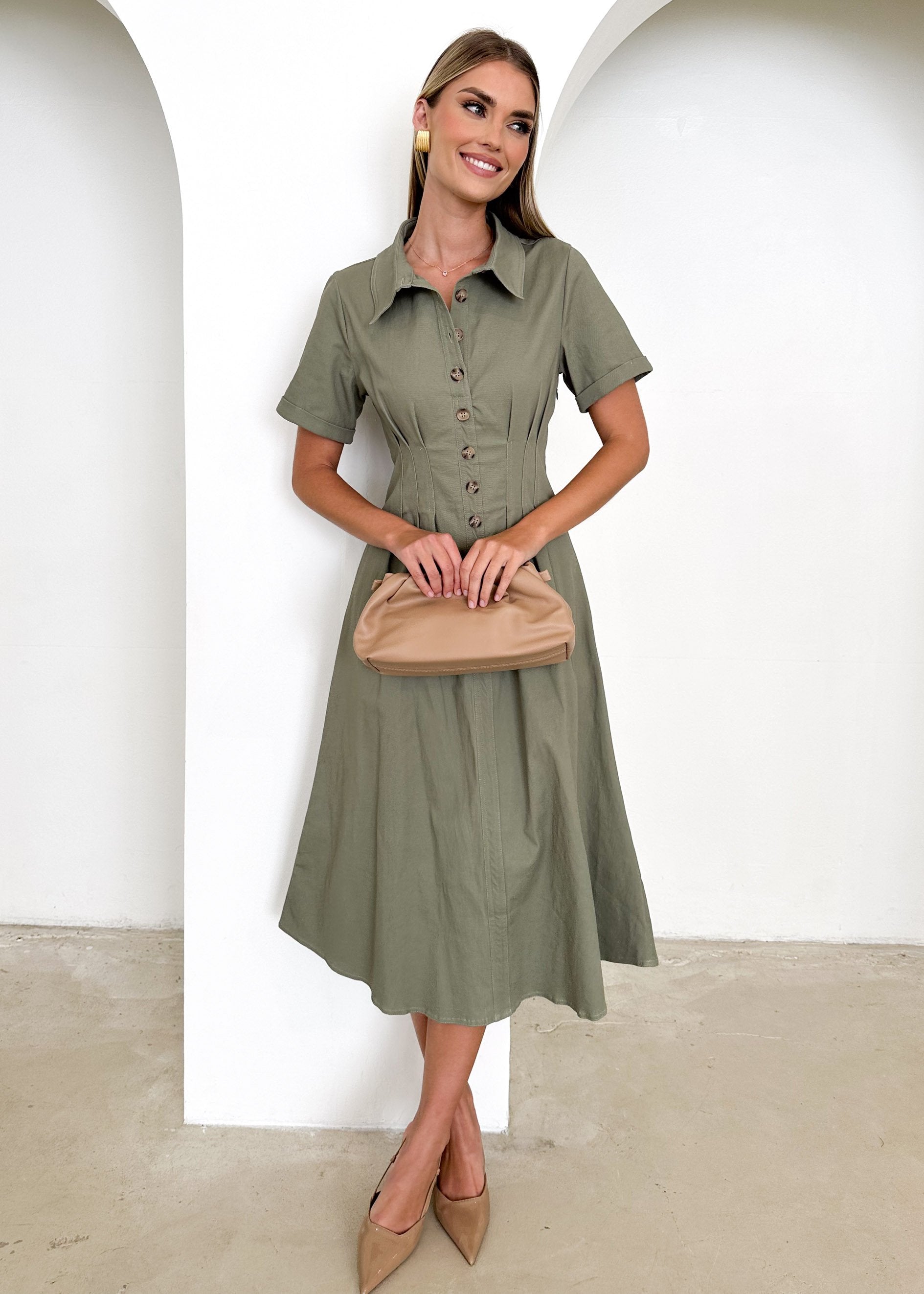 Francine Midi Dress - Khaki