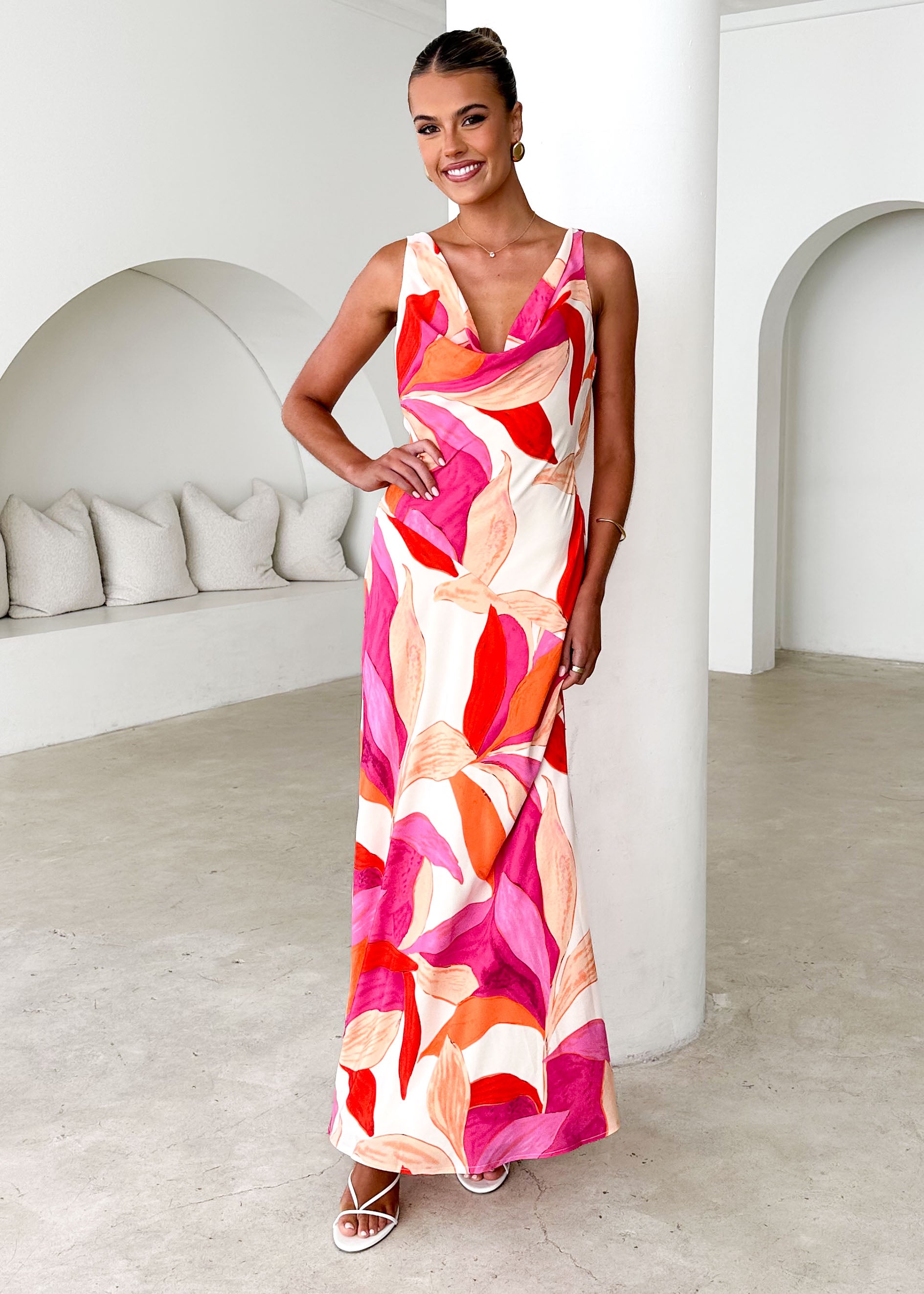 Lisbon Maxi Dress - Pink Leaf