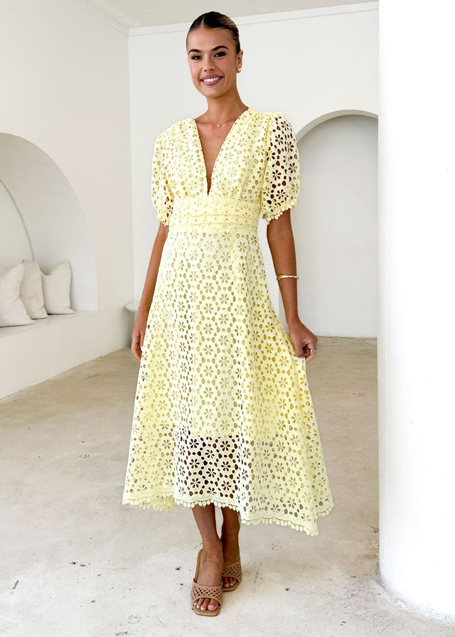 Jahra Lace Midi Dress - Yellow