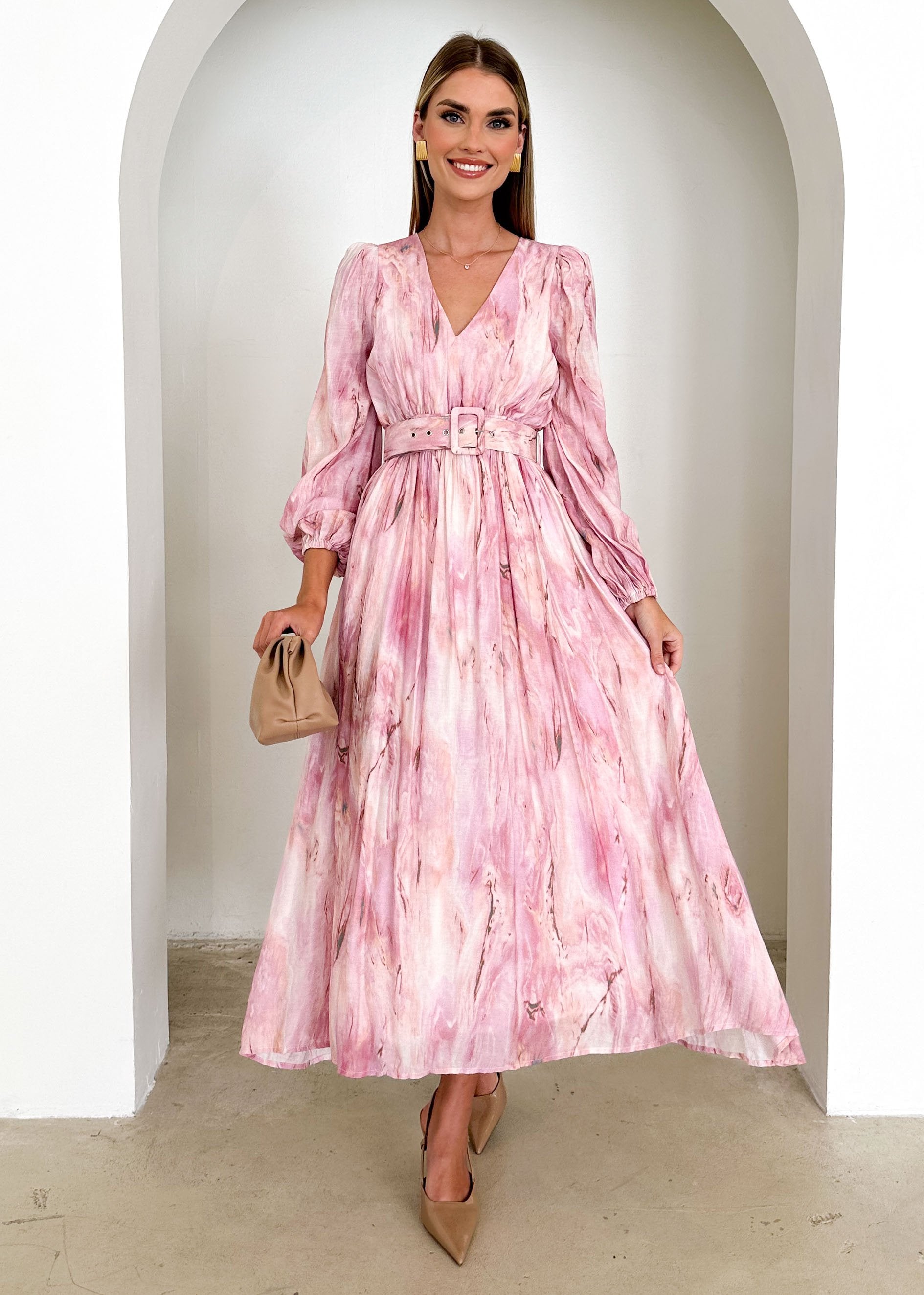 Avalon Midi Dress - Pink Marble